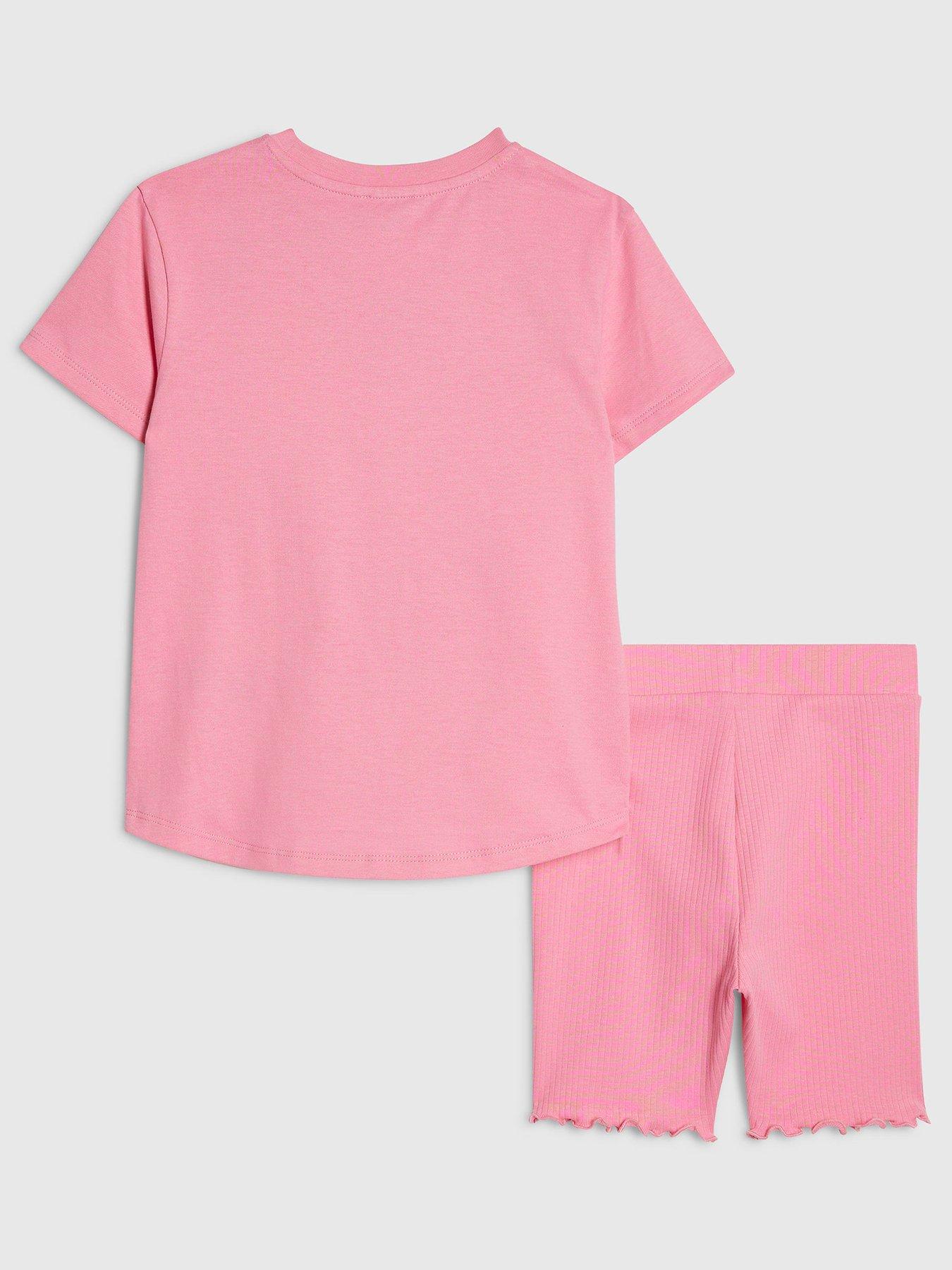 Image 2 of 5 of River Island Mini Girls Necklace T-Shirt Set - Pink