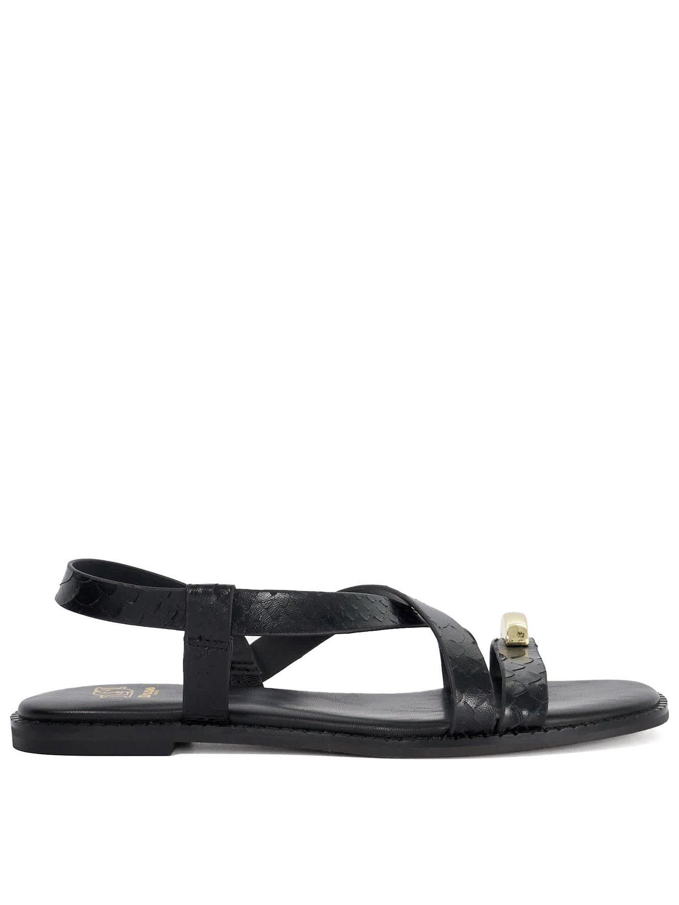 Dune London Lite Reptile Effect Leather Flat Sandals - Black