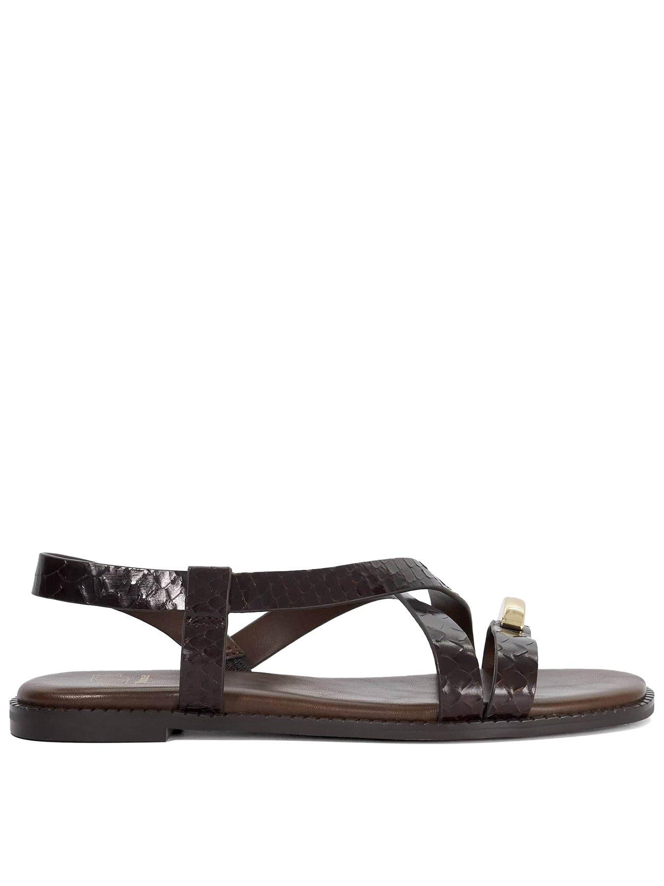 Image 1 of 5 of Dune London Lite Reptile Effect Leather Flat Sandals - Brown
