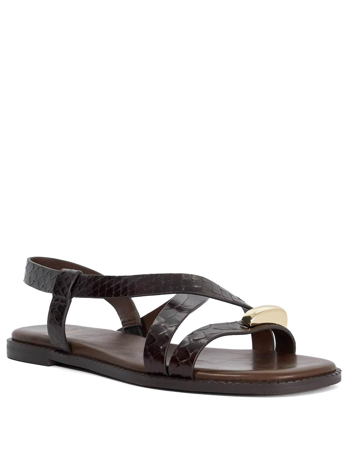 Image 2 of 5 of Dune London Lite Reptile Effect Leather Flat Sandals - Brown