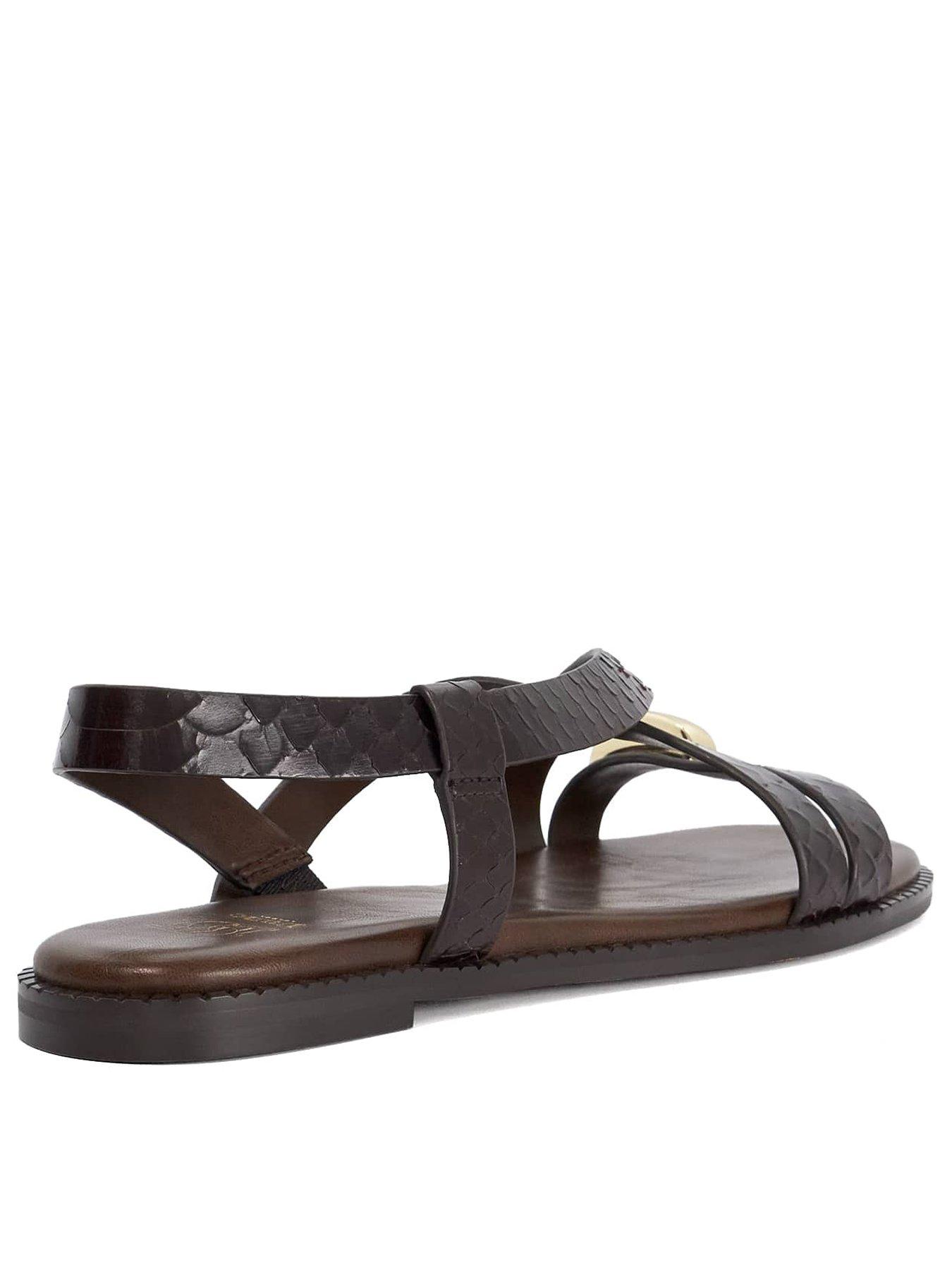 Image 3 of 5 of Dune London Lite Reptile Effect Leather Flat Sandals - Brown
