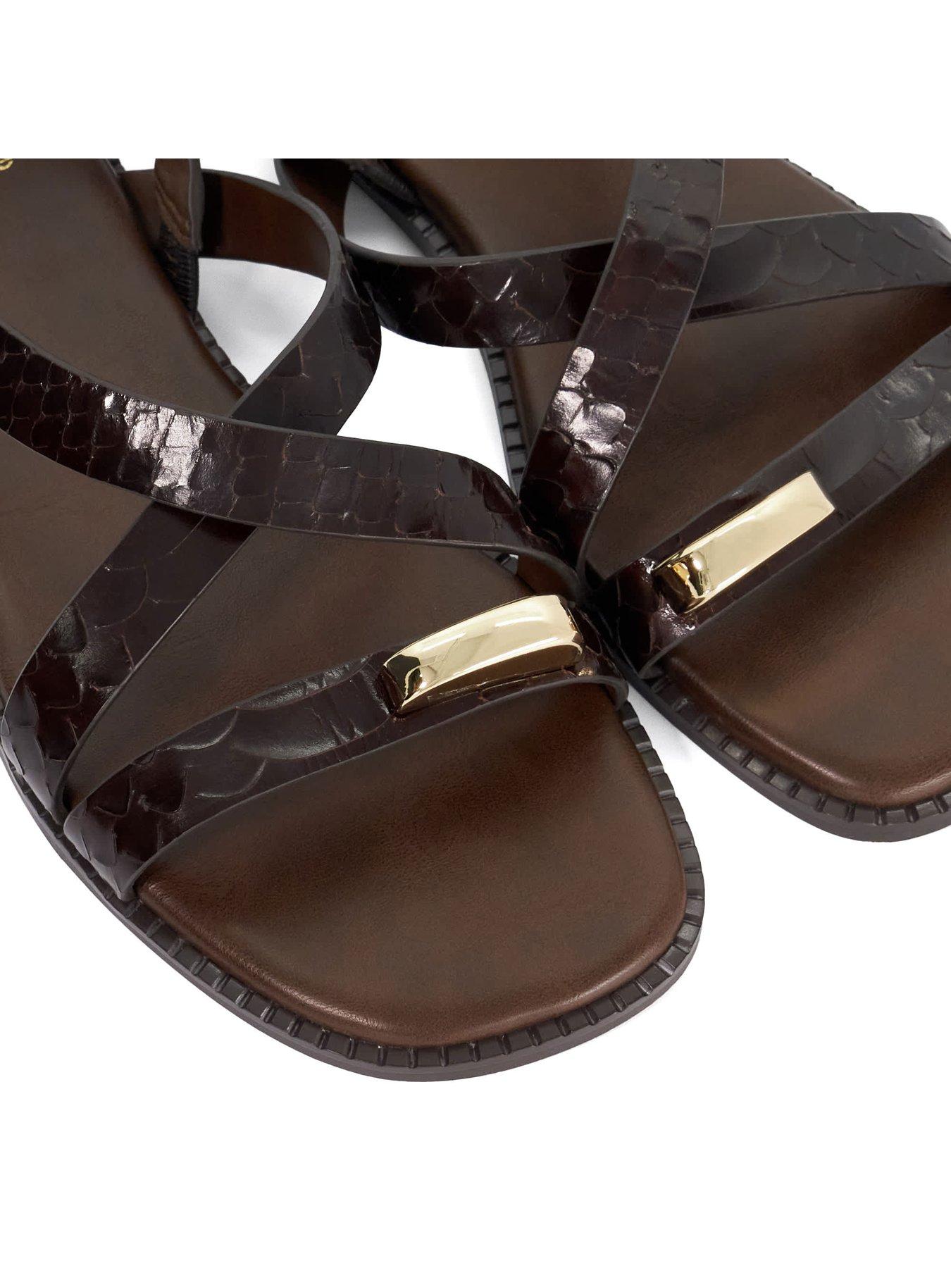 Image 5 of 5 of Dune London Lite Reptile Effect Leather Flat Sandals - Brown