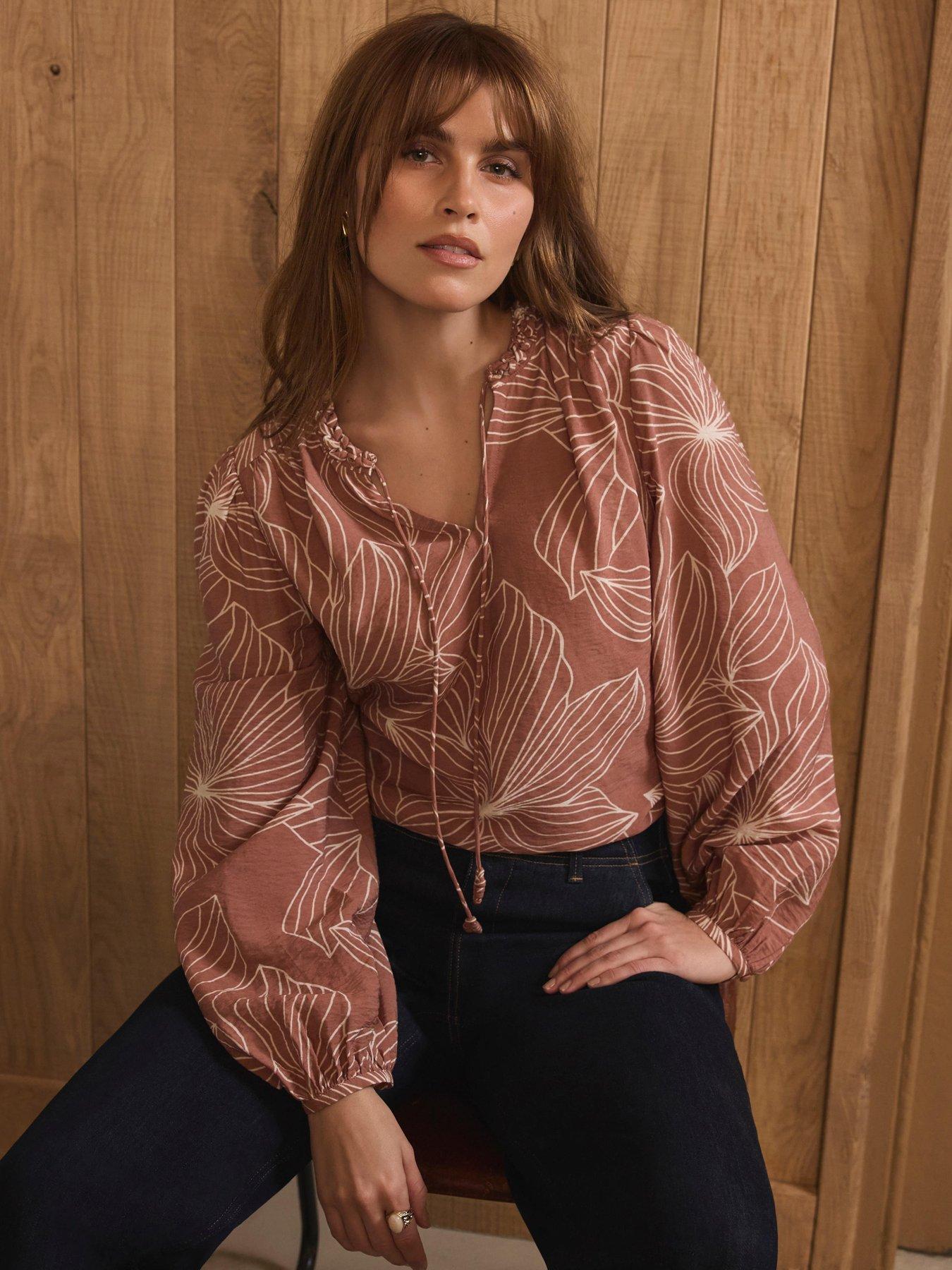 Mint Velvet Floral Print Blouse - Camel