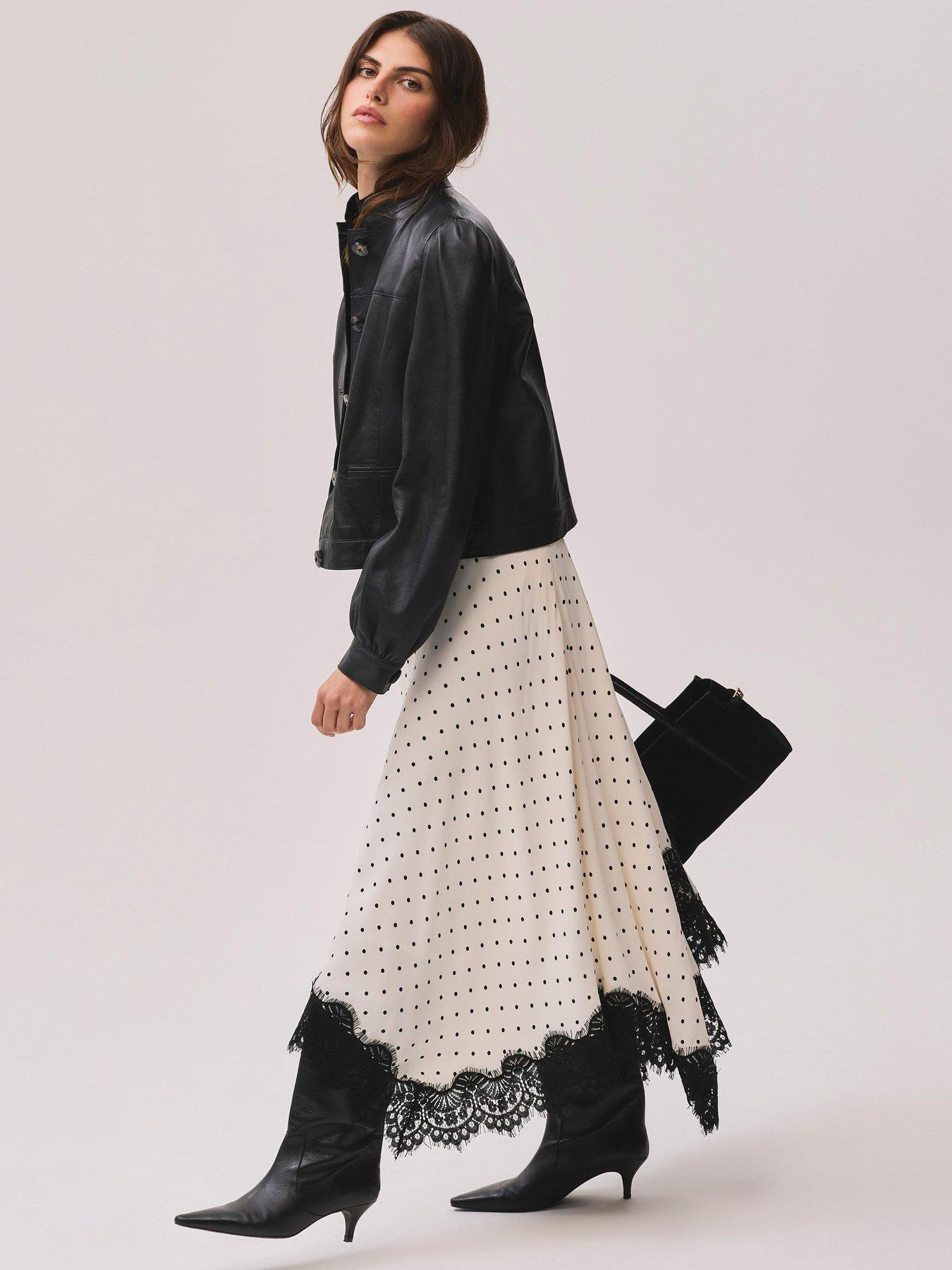 Mint Velvet Polka Dot Lace Trim Maxi Skirt - Cream