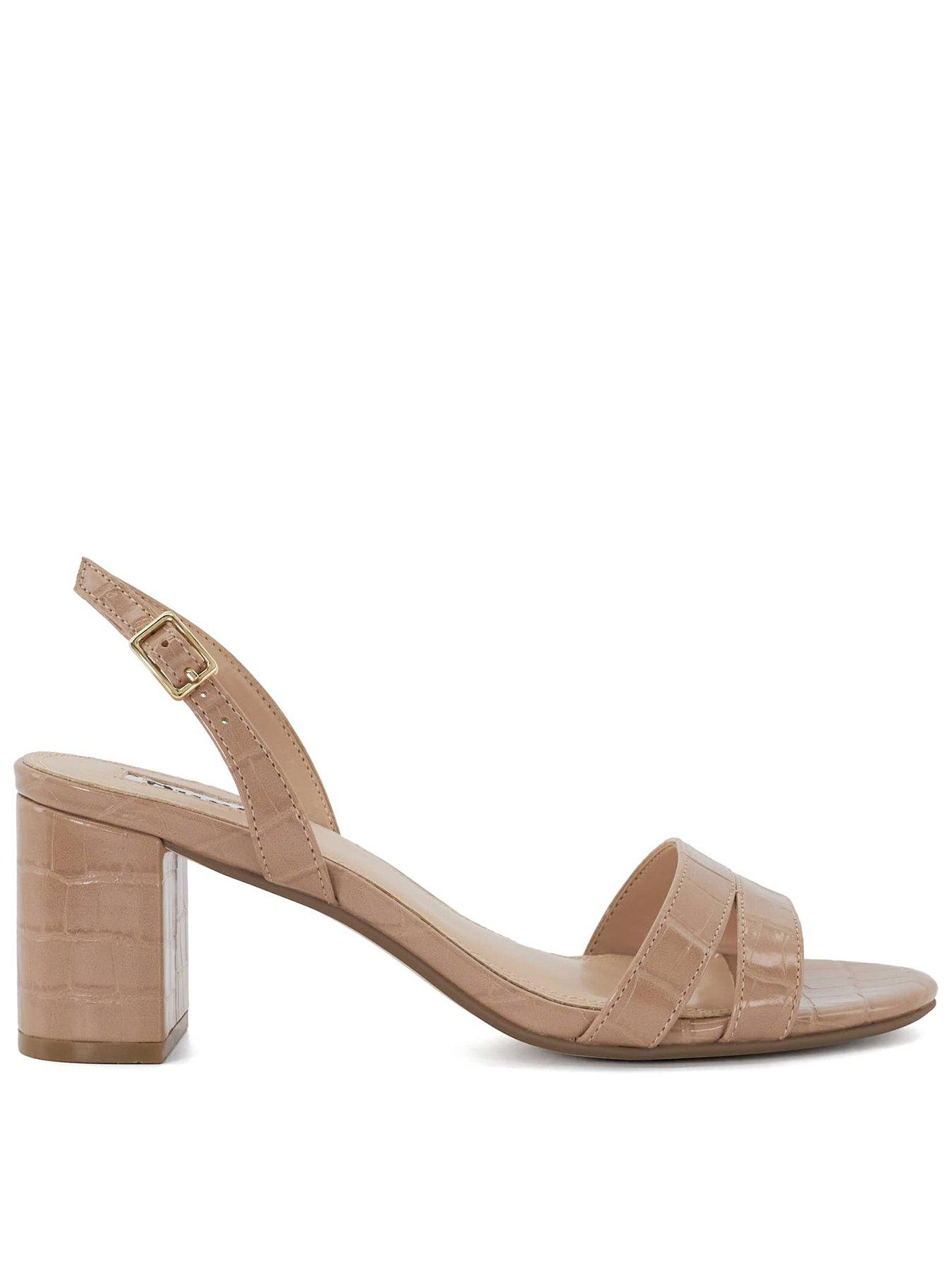 Image 1 of 5 of Dune London Merise Croc Effect Block Heel Strappy Sandals - Nude