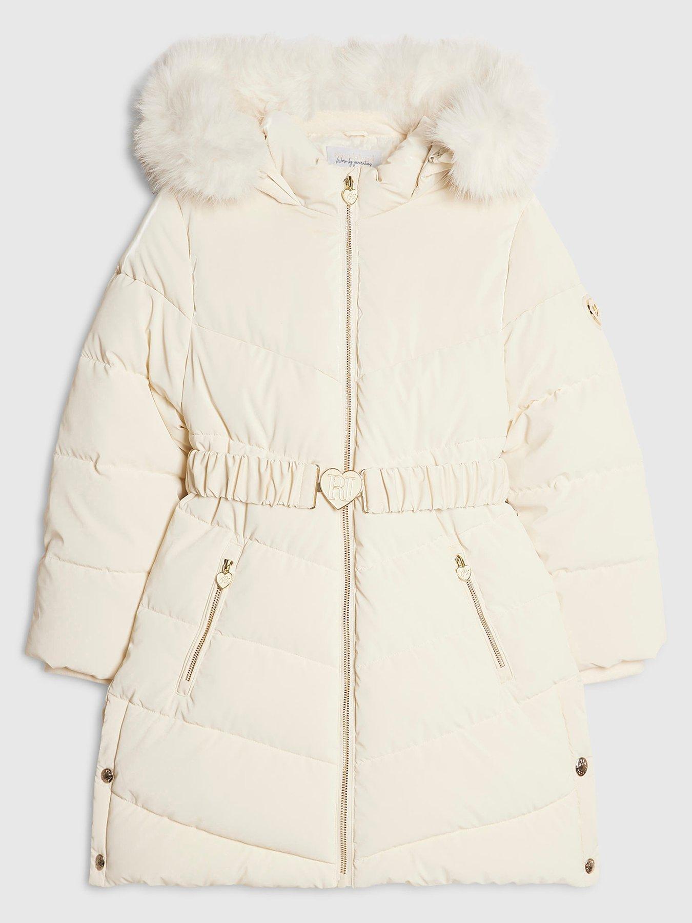 Image 2 of 5 of River Island Girls Velour Padded Coat - Beige