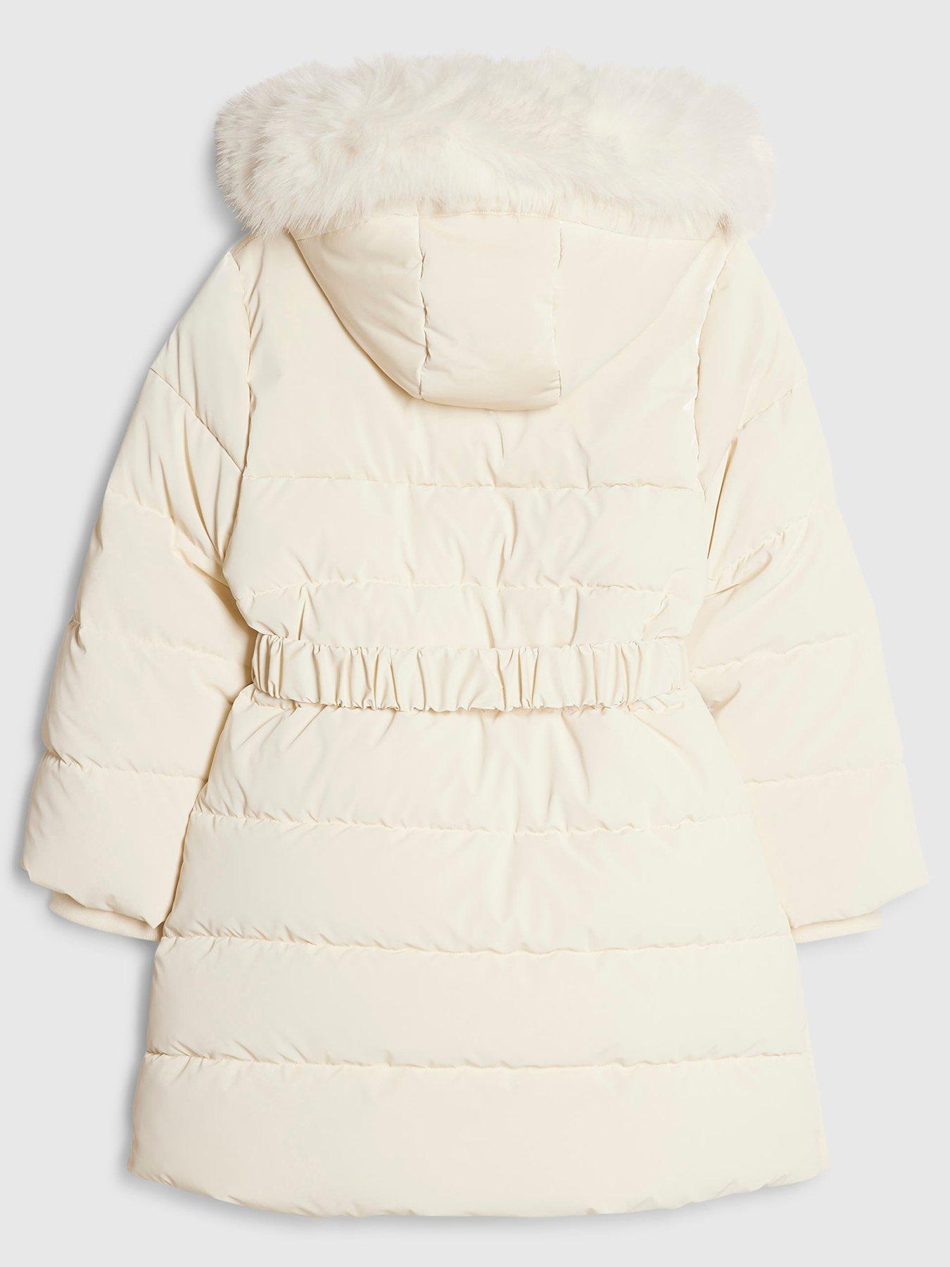Image 3 of 5 of River Island Girls Velour Padded Coat - Beige