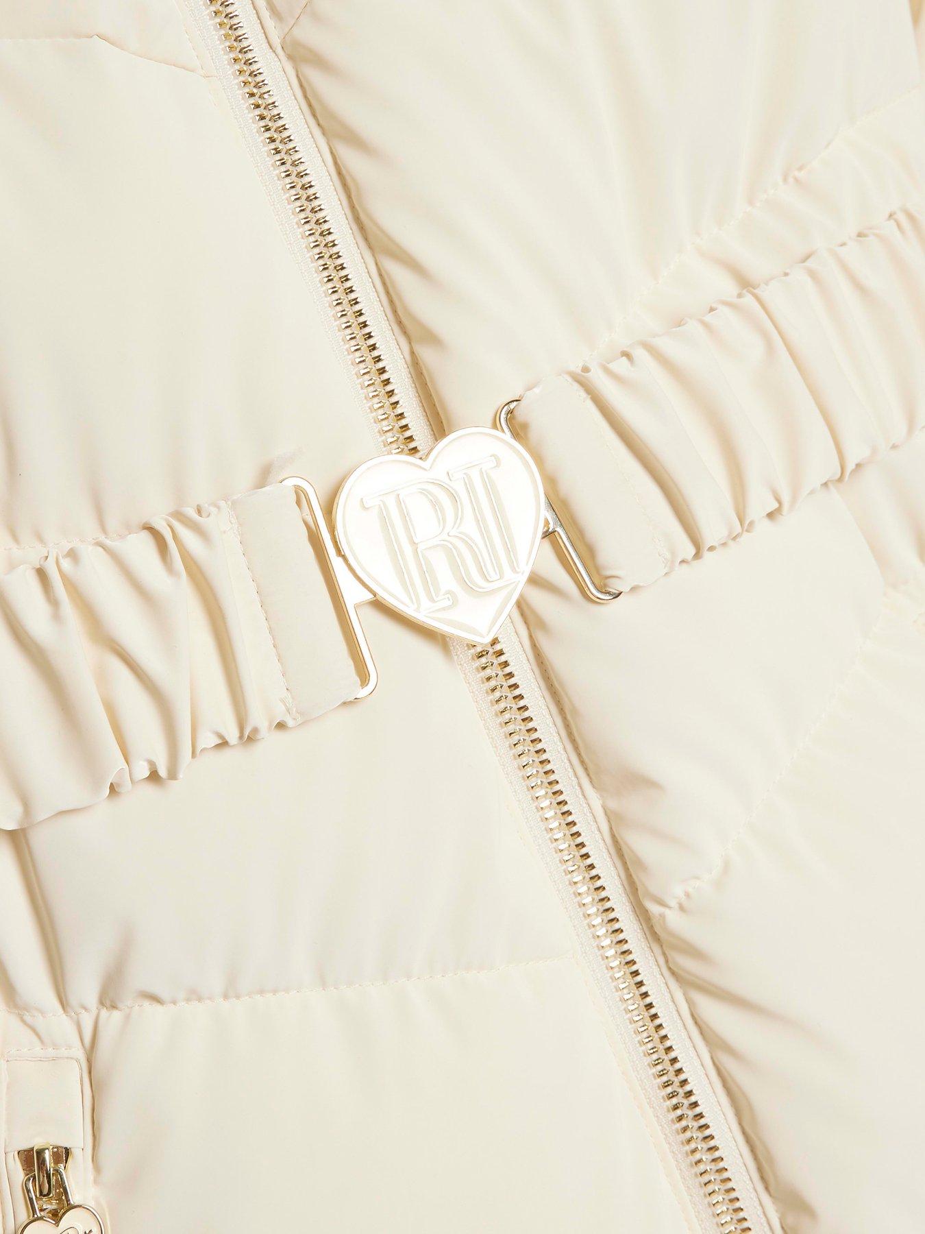 Image 4 of 5 of River Island Girls Velour Padded Coat - Beige