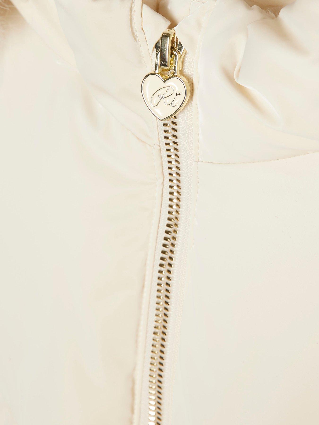 Image 5 of 5 of River Island Girls Velour Padded Coat - Beige