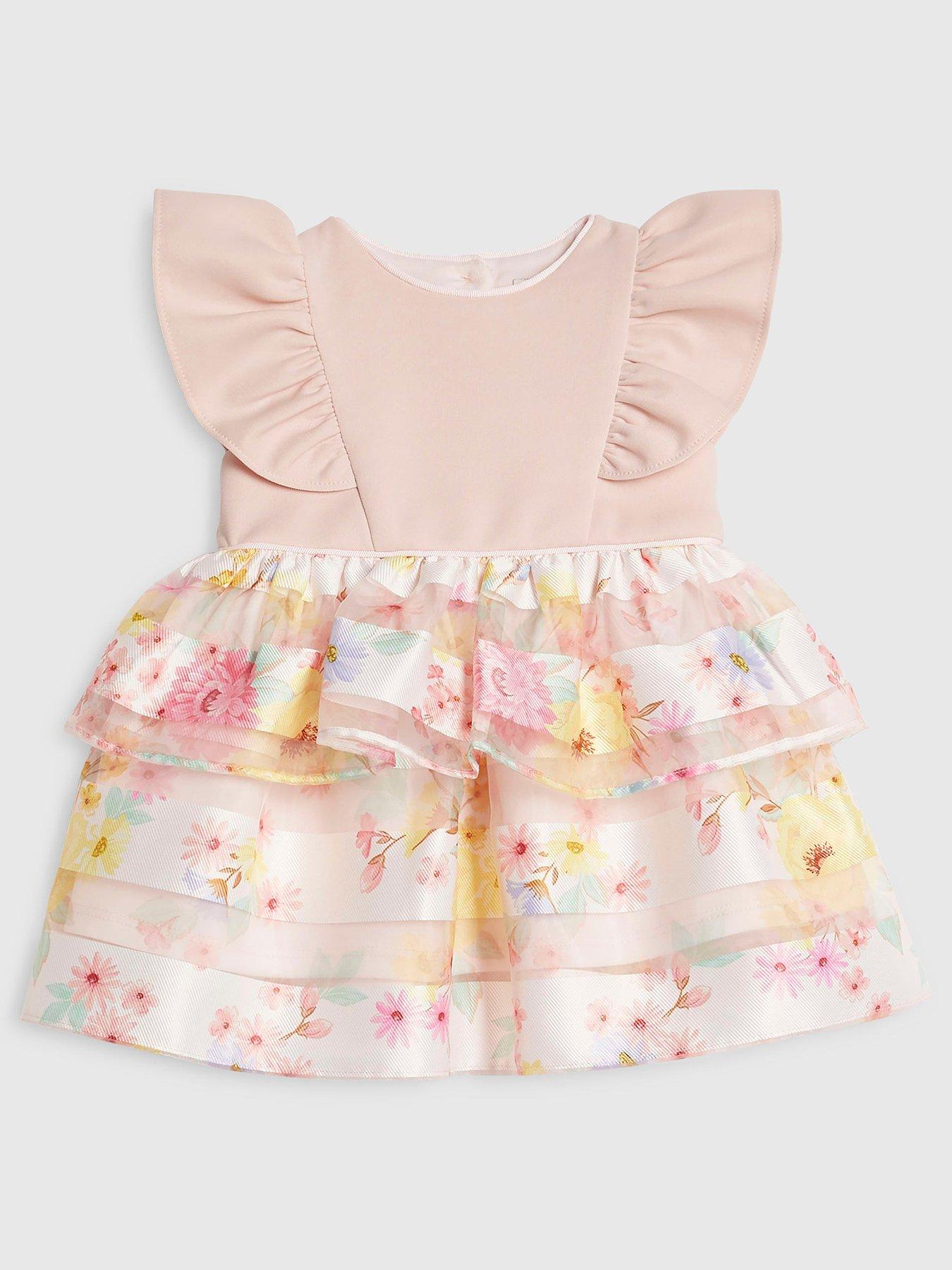 River Island Baby Girls Floral Frill Dress, Pink, Size Age: 12-18 Months