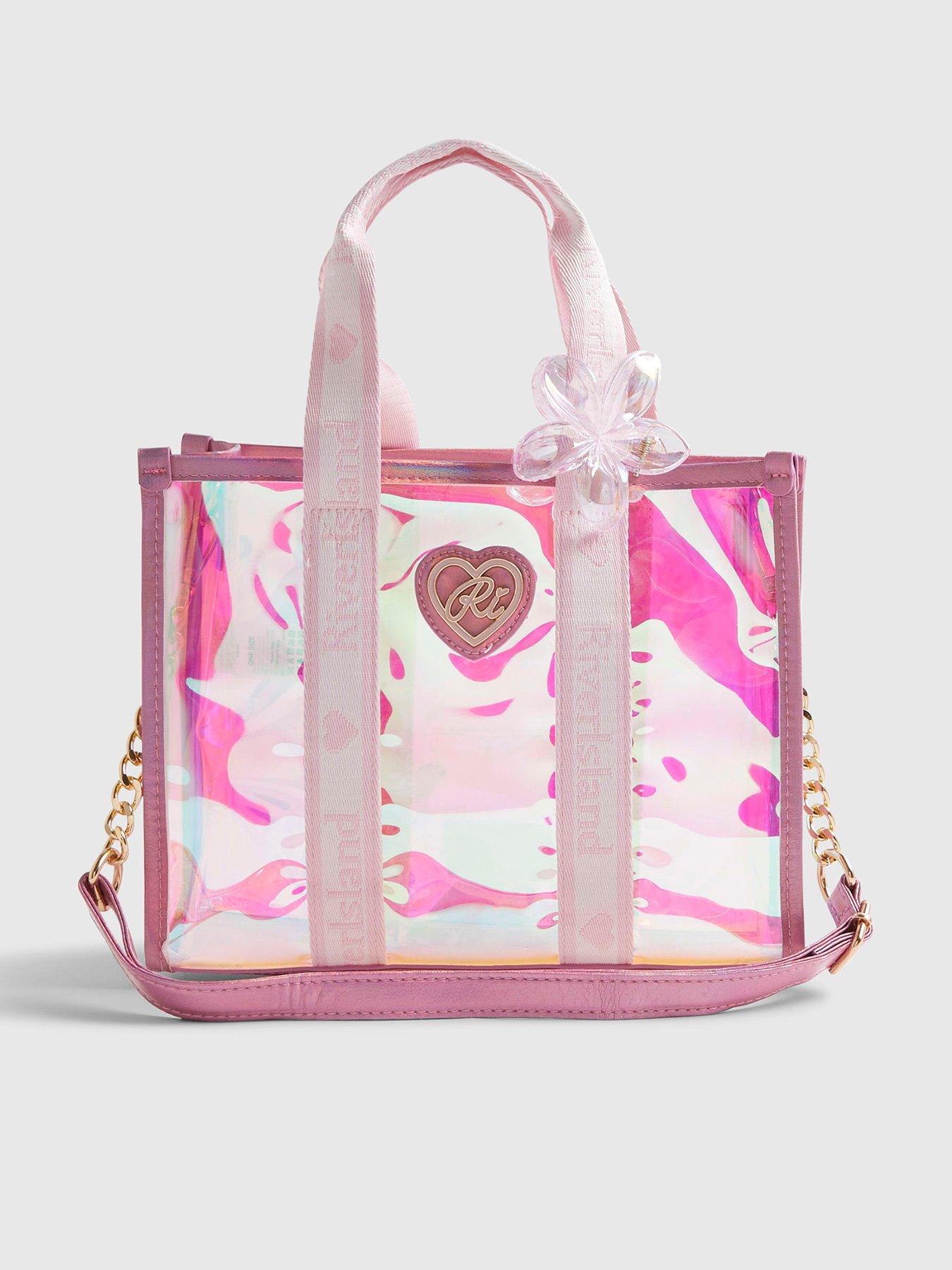 Image 1 of 5 of River Island Older Girls Claw Clip Jelly Shopper Bag - Pink