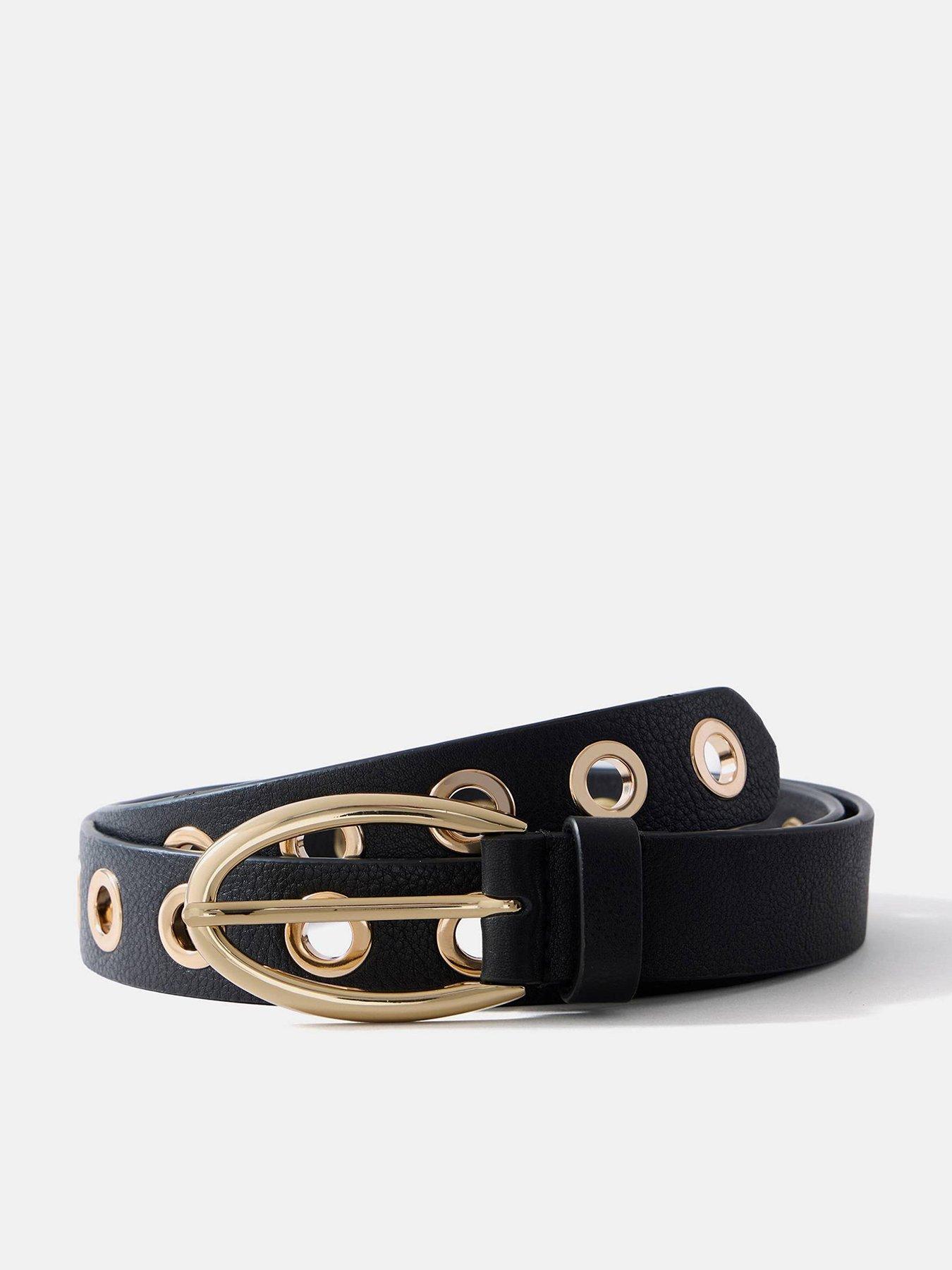 Mint Velvet Gold Eyelet Belt - Black