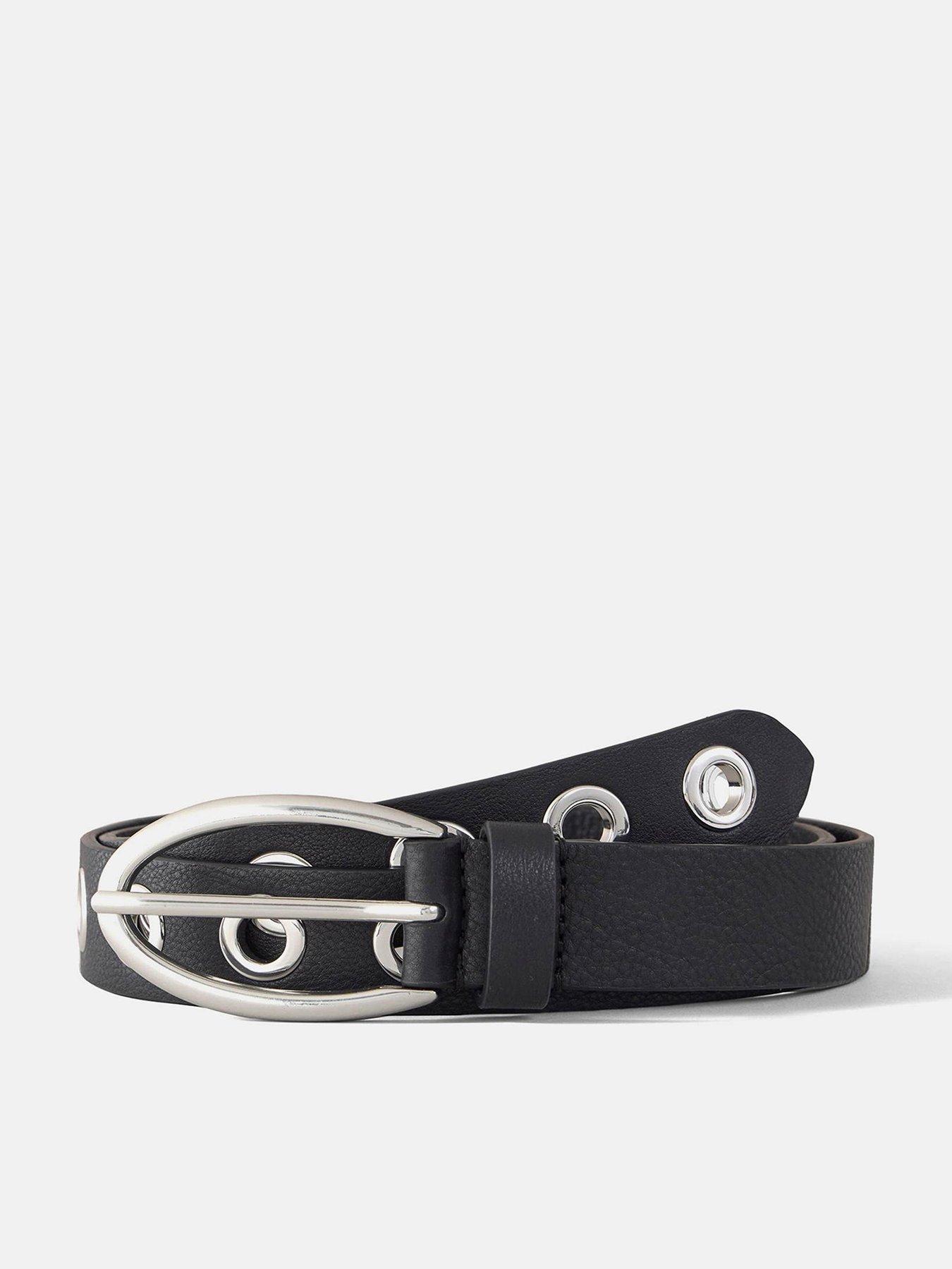 Mint Velvet Silver Eyelet Belt - Black