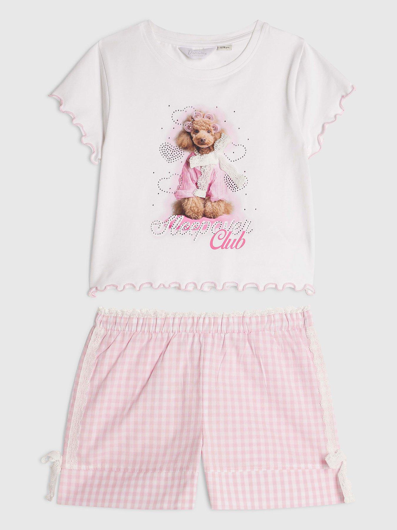 River Island Older Girls Puppy Gingham Pyjamas - White