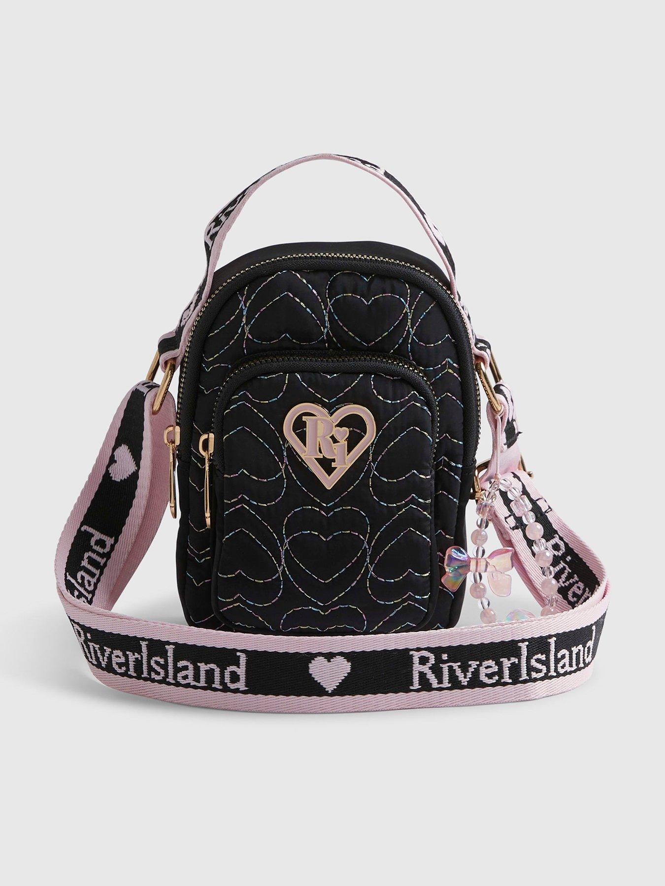 River Island Older Girls Quilted Heart Cross Body Bag - Black