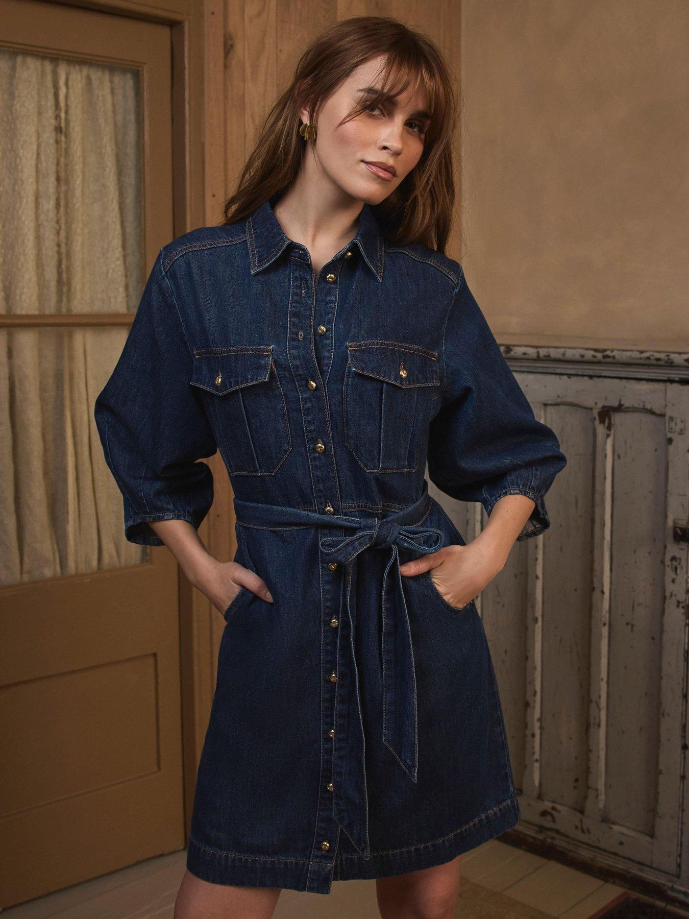 white christmas dresses Indigo Denim Midi Dress – Mint Velvet