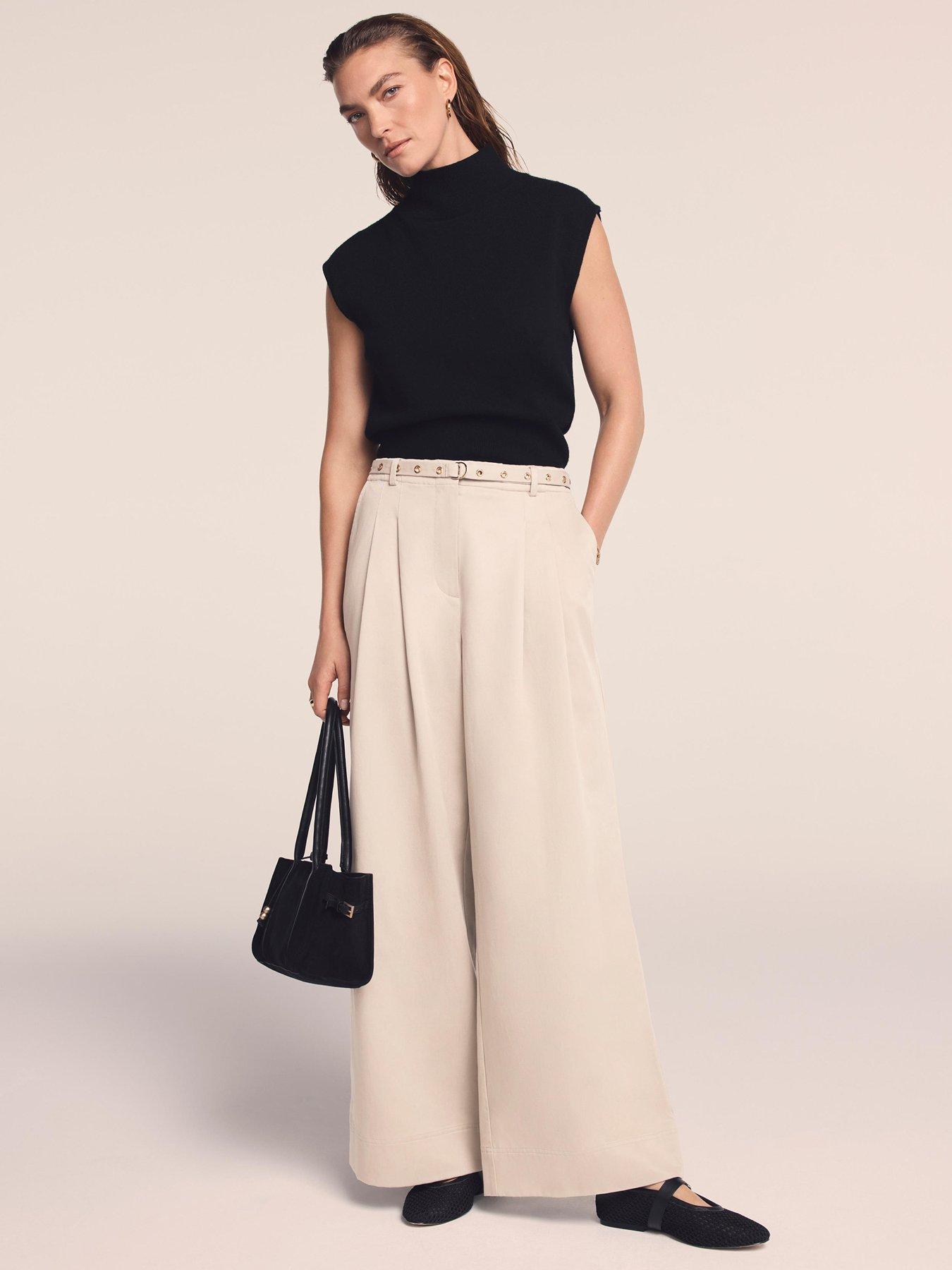 Mint Velvet Stone Belt Wide Trouser - Cream