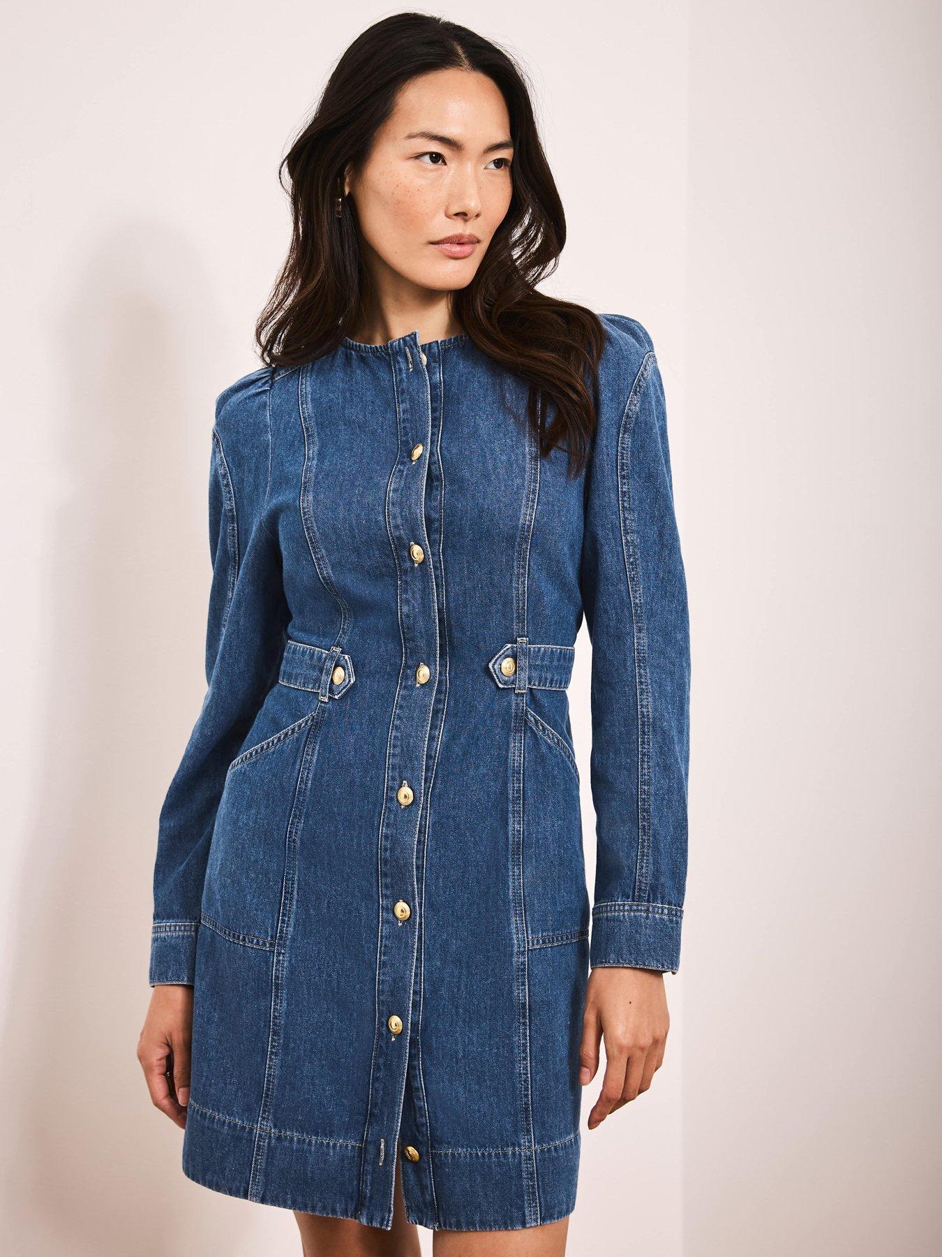 Mint Velvet Tab Detail Denim Mini Dress - Blue