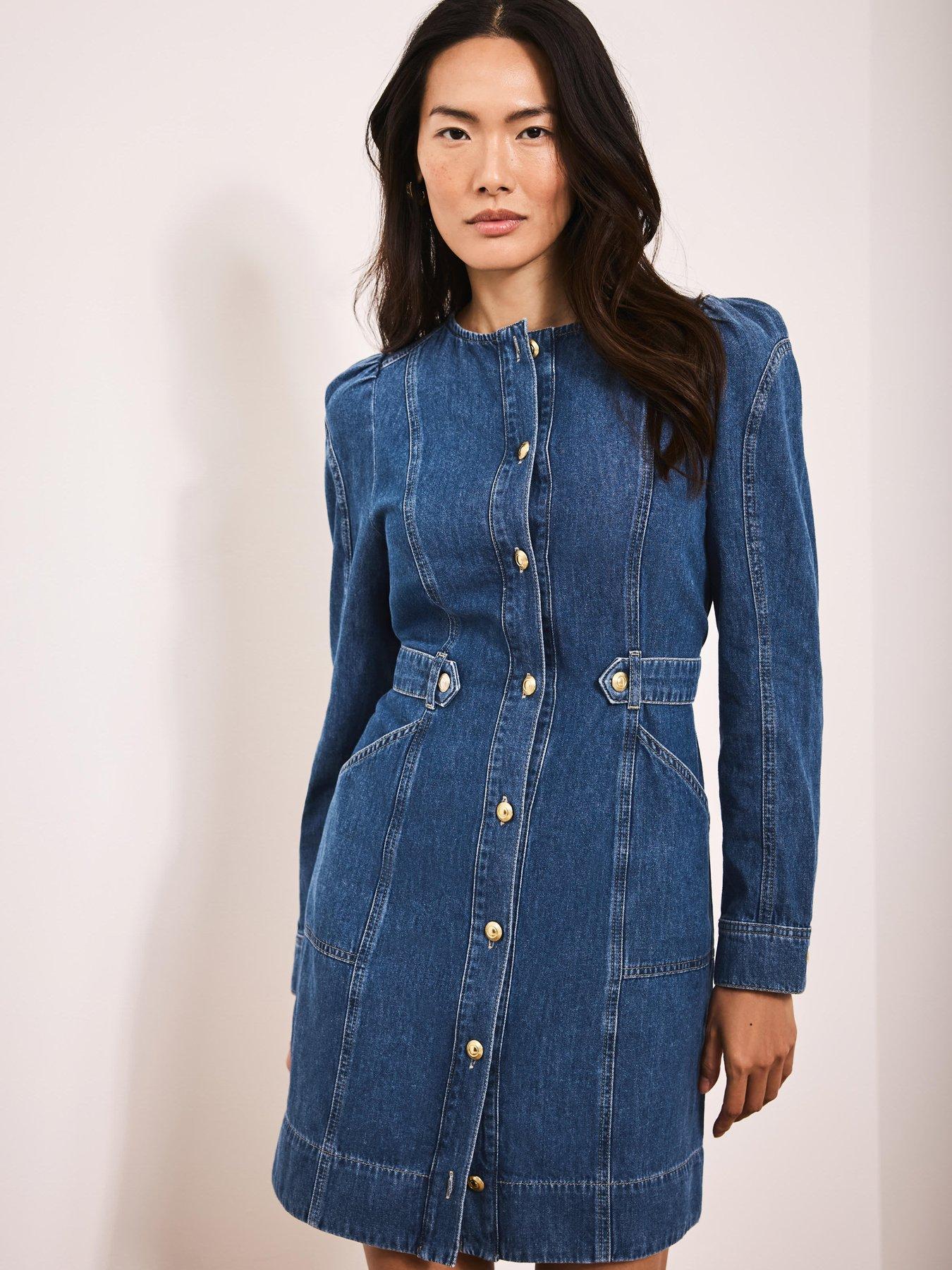 Mint Velvet Tab Detail Denim Mini Dress - Blue | Very
