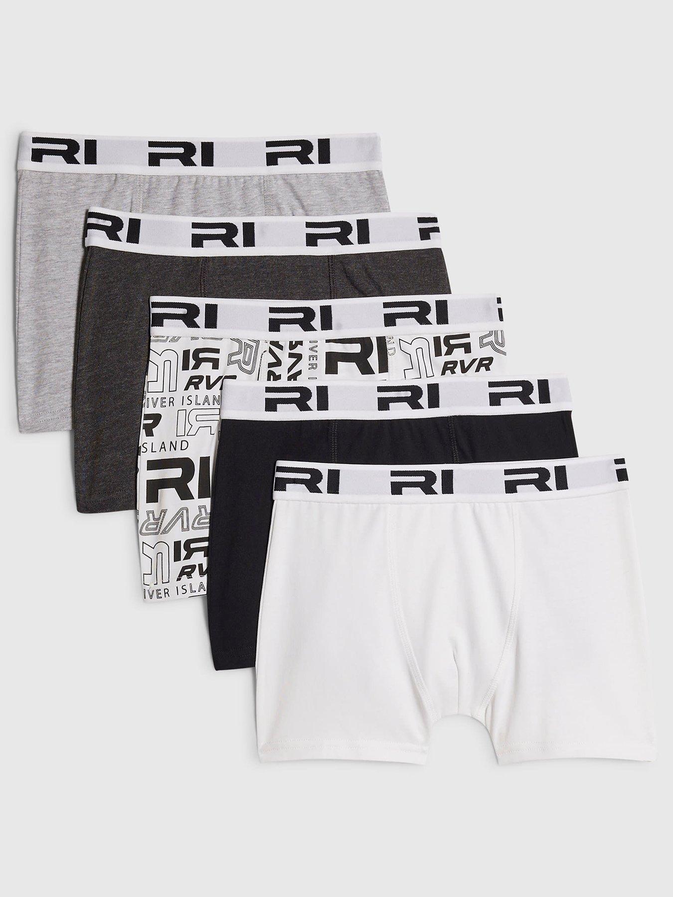Image 1 of 4 of River Island Older Boys 5 Pack Mono Ri Waistband Boxers - Black