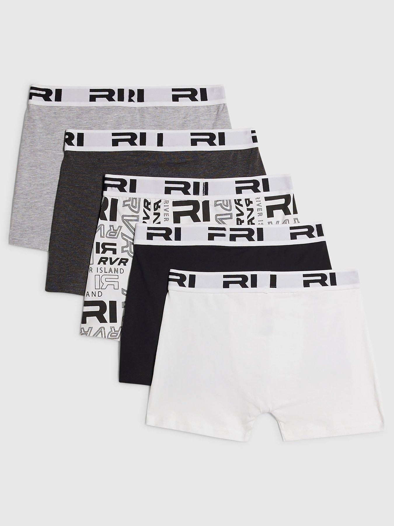 Image 2 of 4 of River Island Older Boys 5 Pack Mono Ri Waistband Boxers - Black