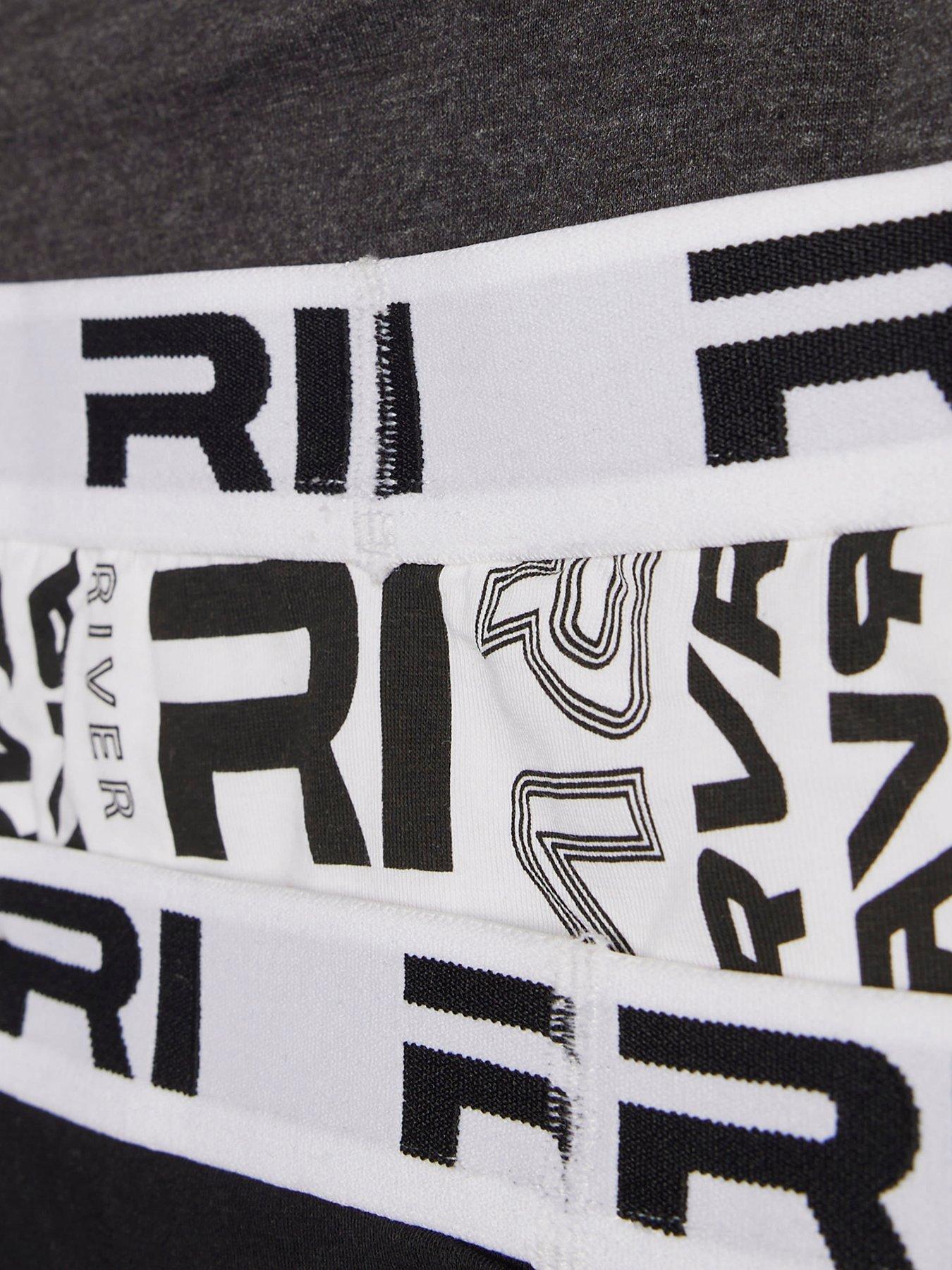 Image 3 of 4 of River Island Older Boys 5 Pack Mono Ri Waistband Boxers - Black