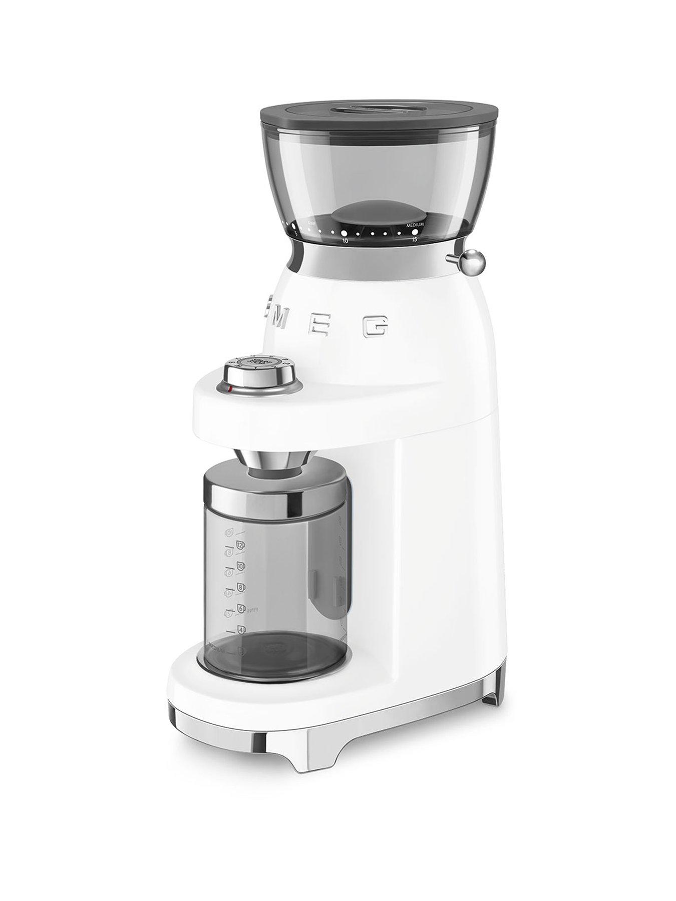 Smeg 50's Style Electric Coffee Grinder, Conical Burr, 30 Bean Grinding Levels, White