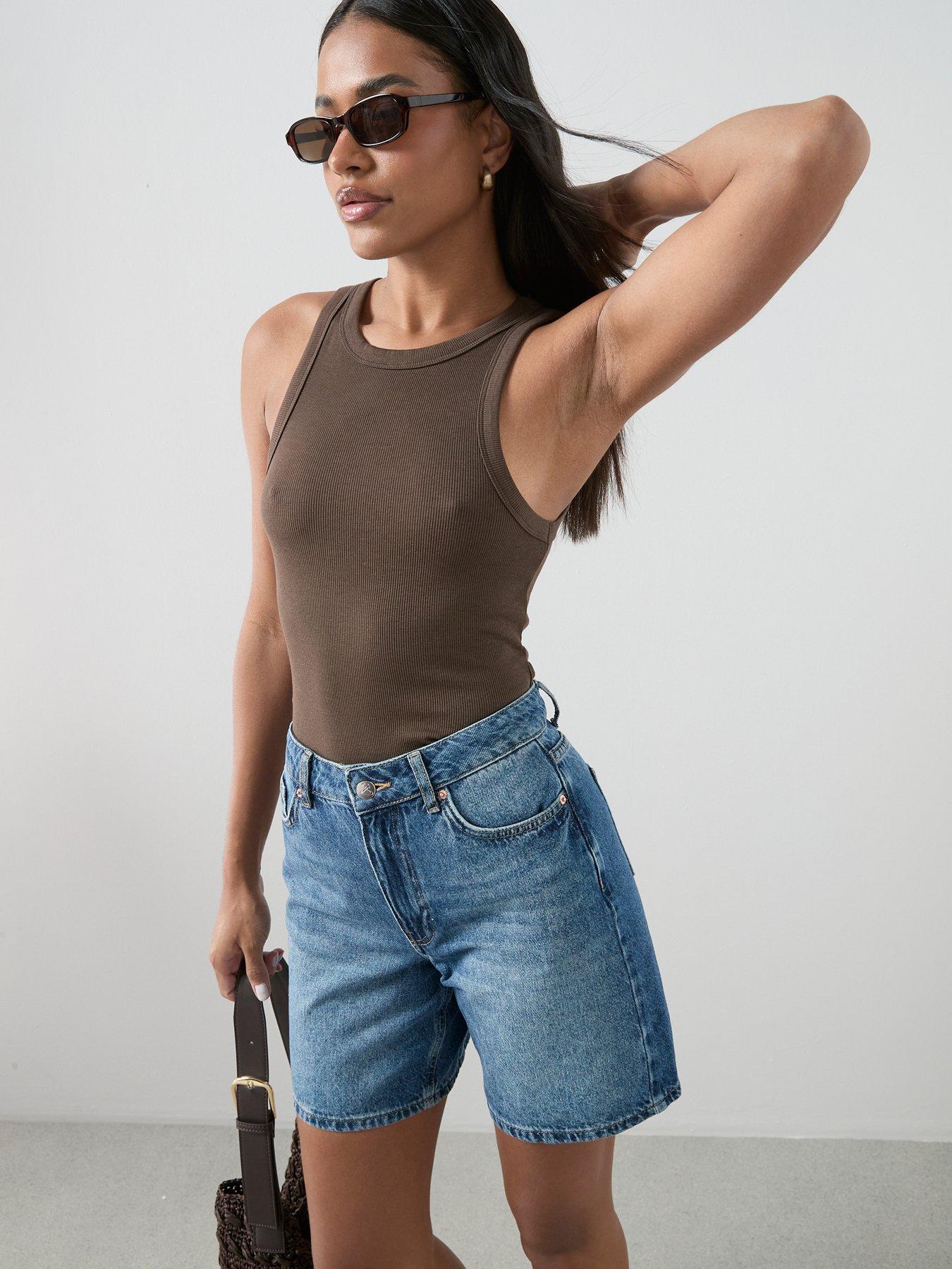 Image 5 of 7 of The Very Collection Longline Vintage Baggy Shorts - Dark Wash