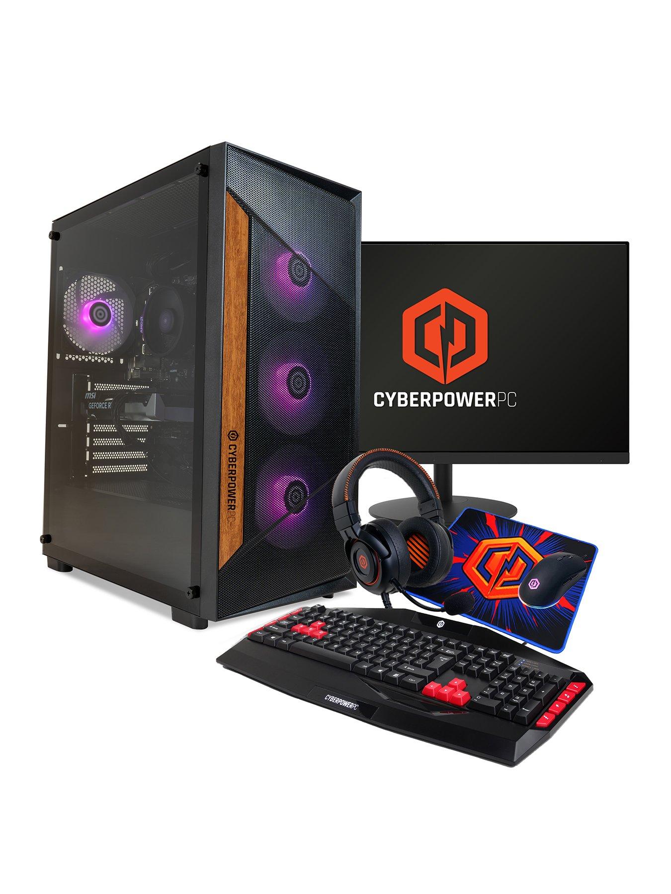 CyberPower PC Gaming Desktop Bundle - AMD Ryzen 5 5500, GeForce RTX 3050, 16GB RAM, 500GB SSD, 23.8in FHD Monitor, Headset, Keyboard, Mouse  &  Mat