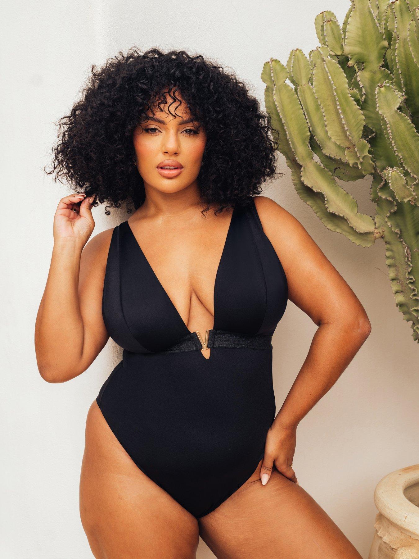 Image 1 of 6 of Curvy Kate Siren Seas Non Wired Swimsuit - Black