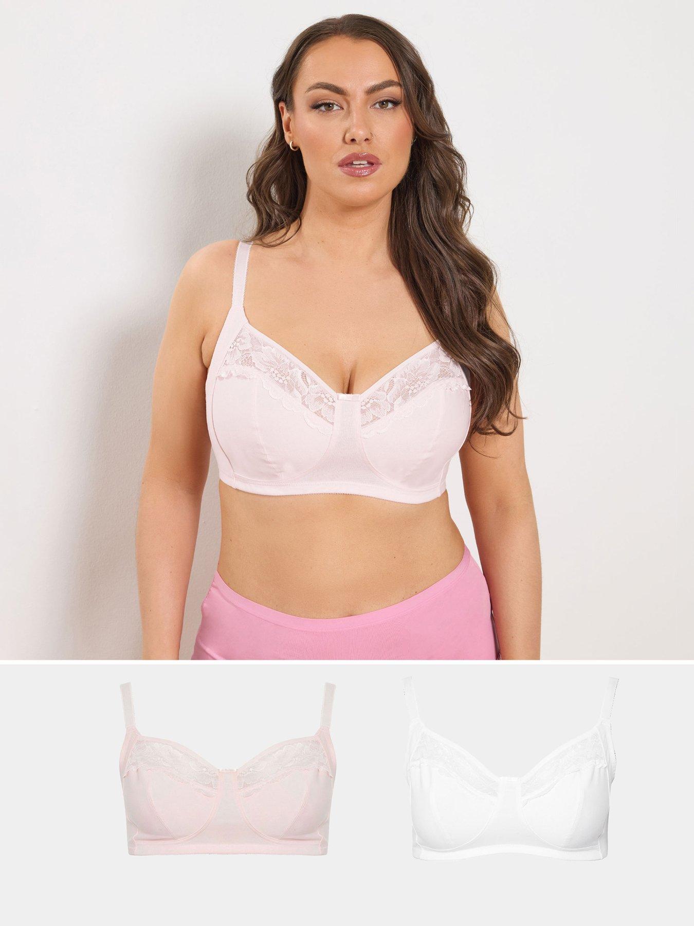 Yours Curve 2 Pack Cotton Lace Bra, White, Size 50G, Women