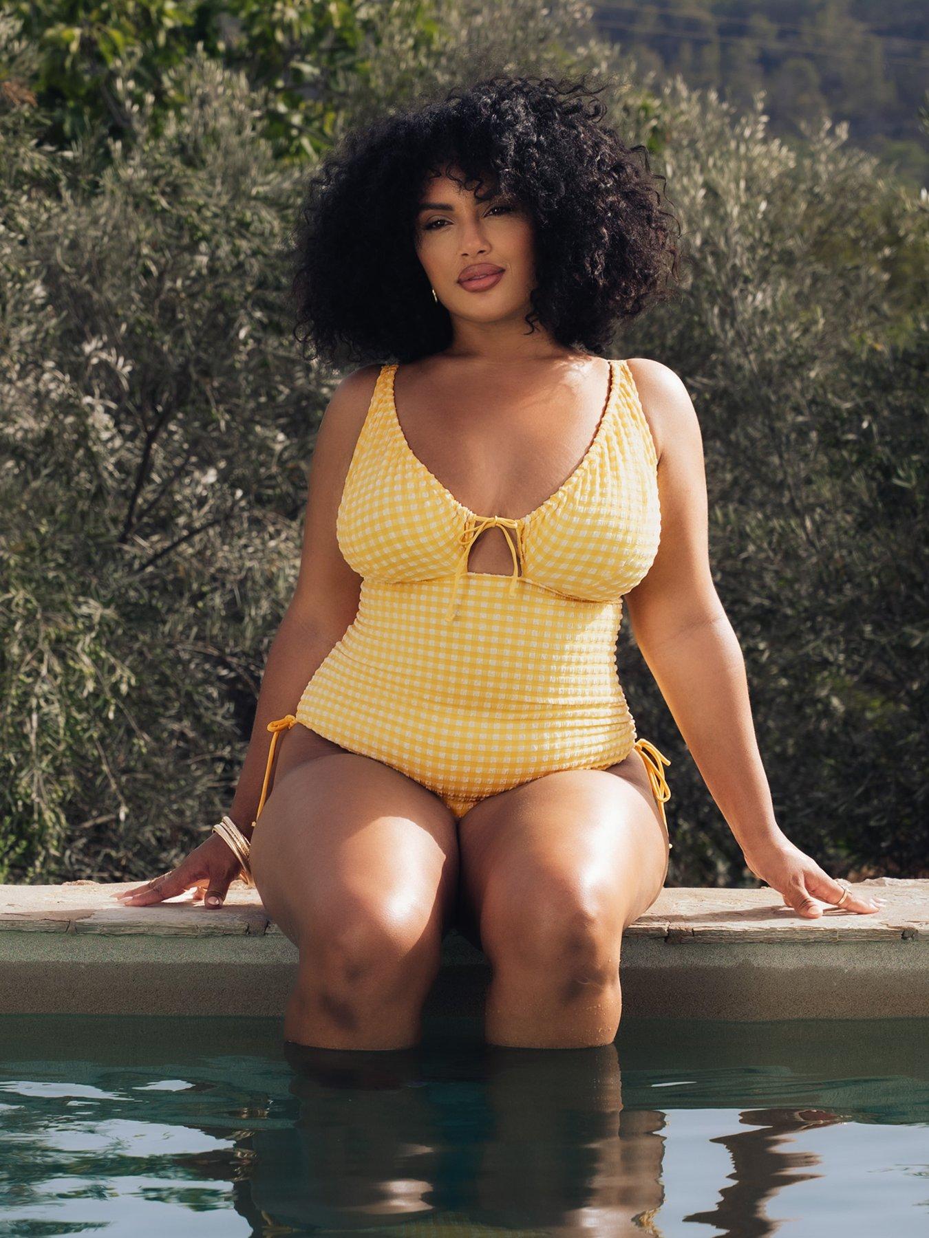 Curvy Kate Holiday Check Non Wired Swimsuit, Yellow, Size 36G/Gg, Women