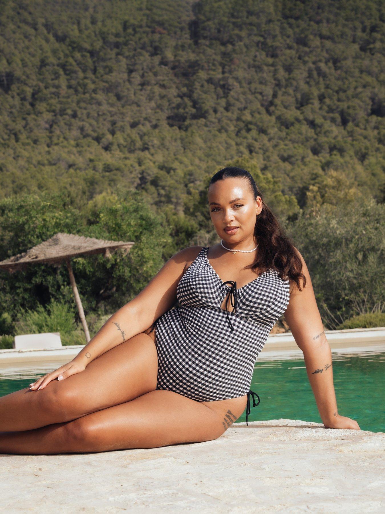 Curvy Kate Holiday Check Non Wired Swimsuit, Black, Size 36G/Gg, Women