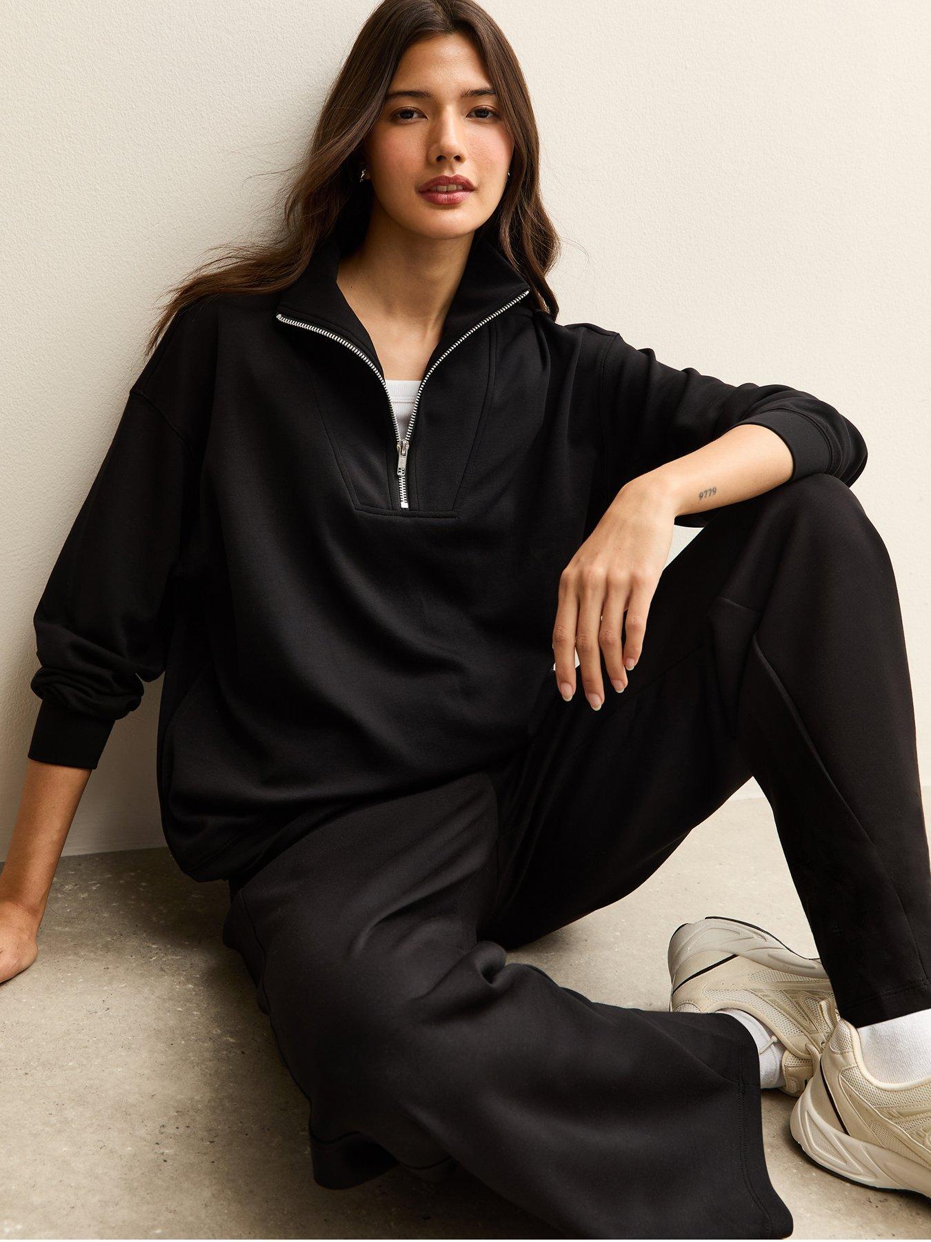 Image 4 of 6 of New Look Premium Quarter Zip Sweatshirt - Black