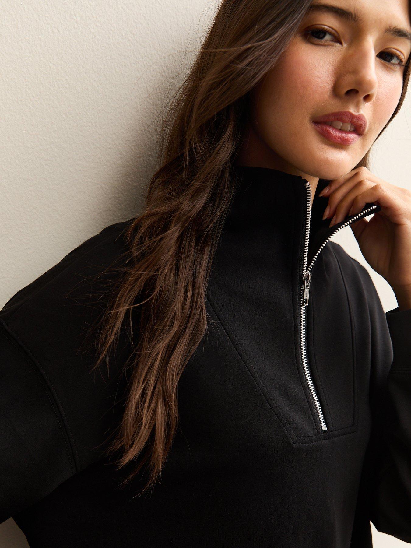 Image 5 of 6 of New Look Premium Quarter Zip Sweatshirt - Black