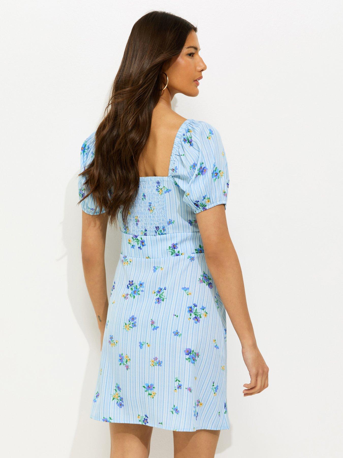 blue gingham milkmaid dress Milkmaid Dress (butterfly sleeves, standard skirt, lace up back, funci –  Dreaming Of Ivy main image 0