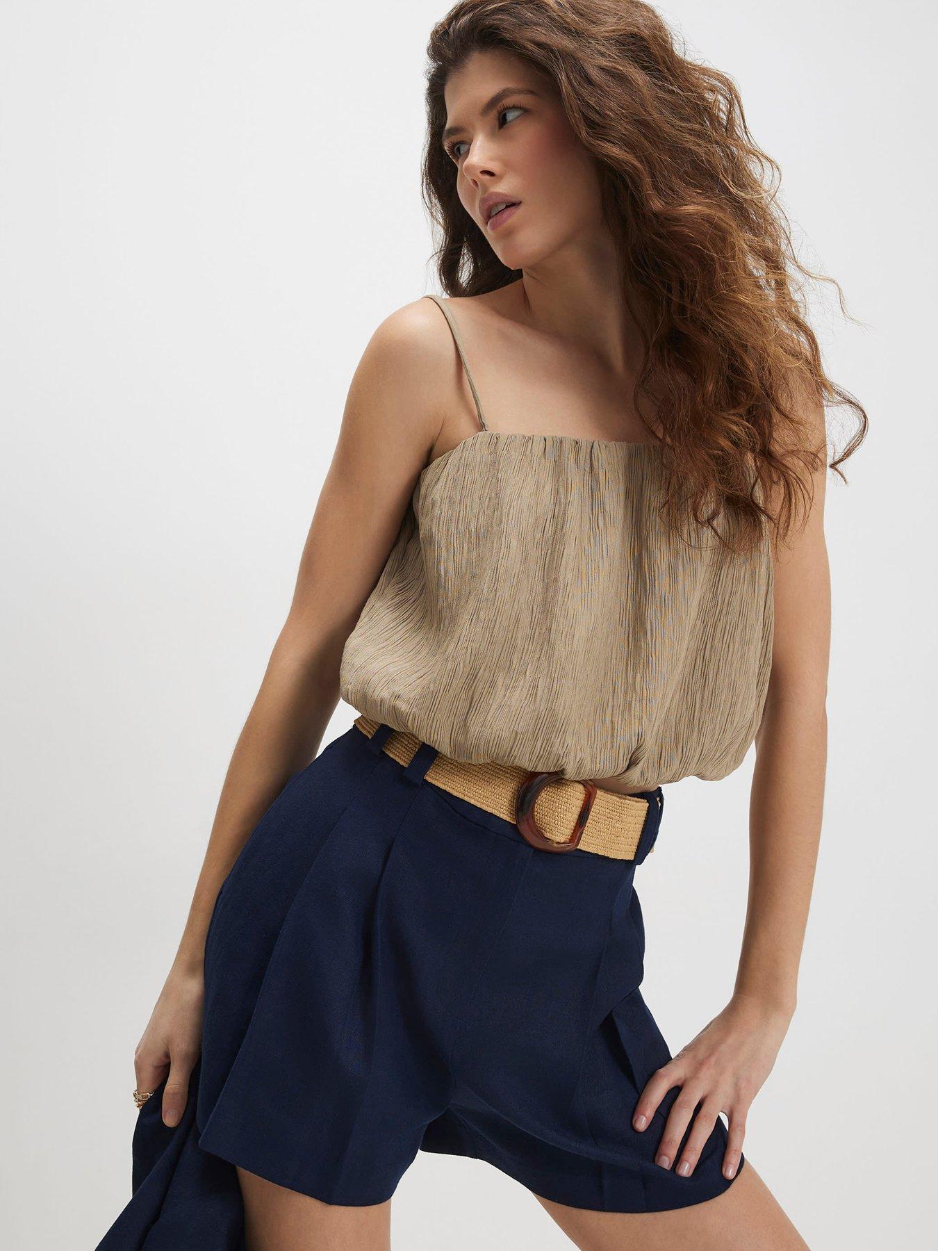 Image 1 of 6 of River Island Linen Belted Short - Blue