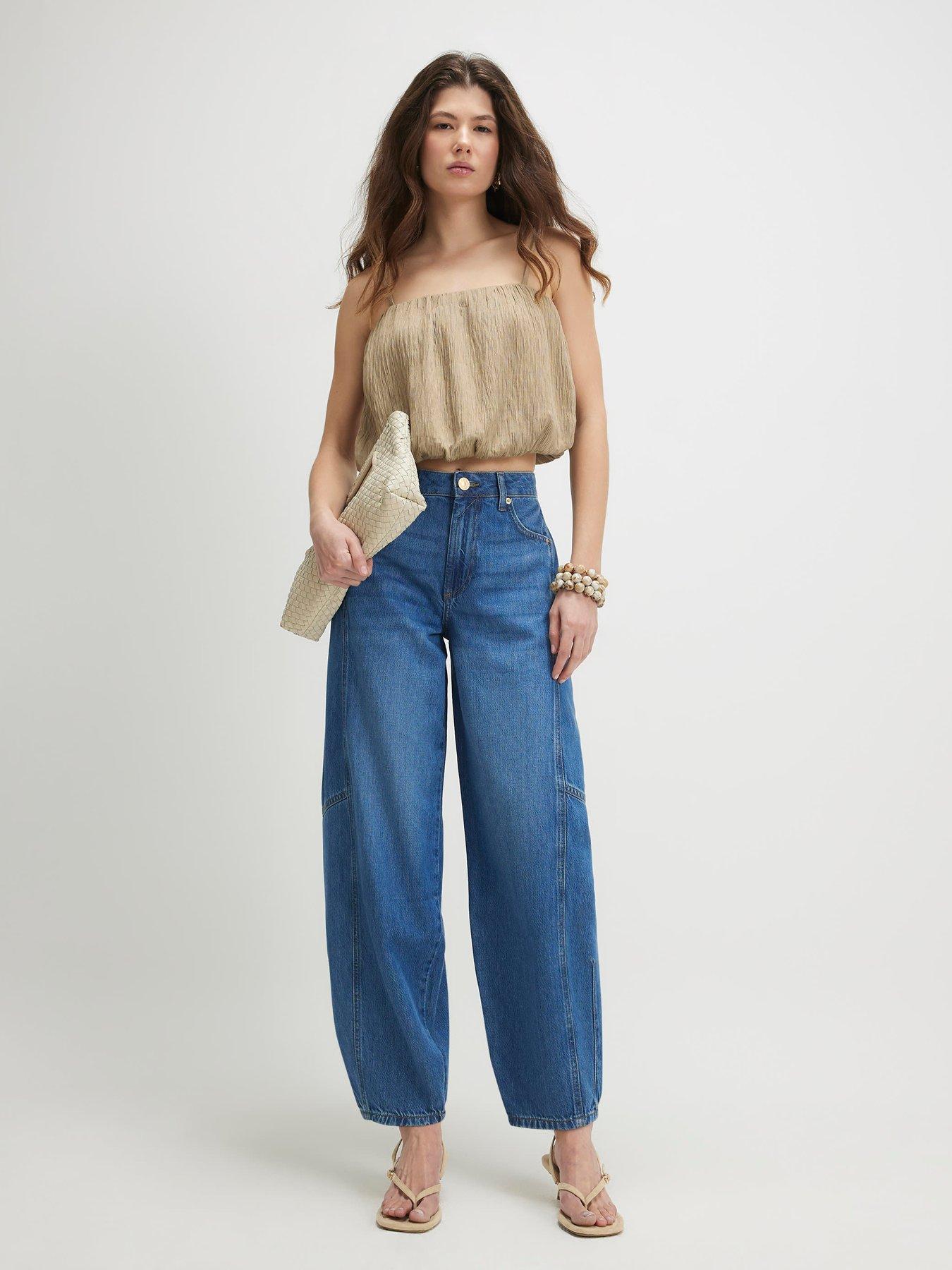 River Island Elastic Back Soft Barrel Leg Jeans - Blue