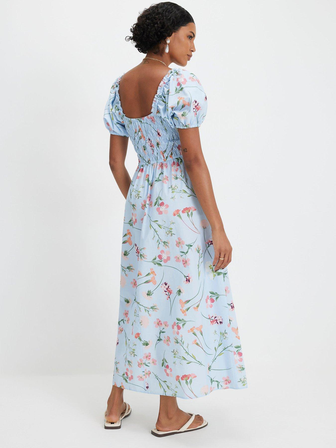 Image 2 of 6 of River Island Shirred Midi Dress - Blue