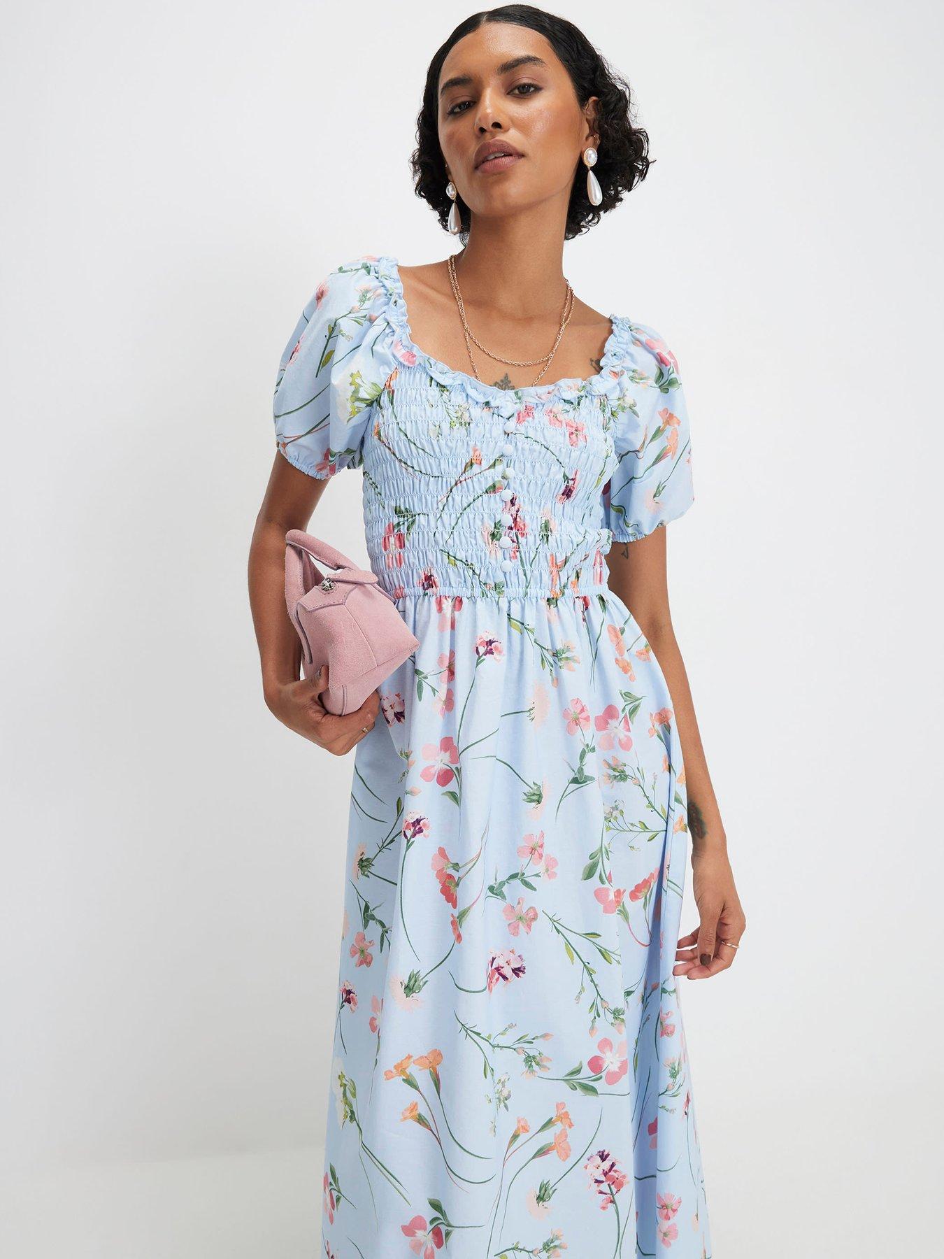Image 3 of 6 of River Island Shirred Midi Dress - Blue