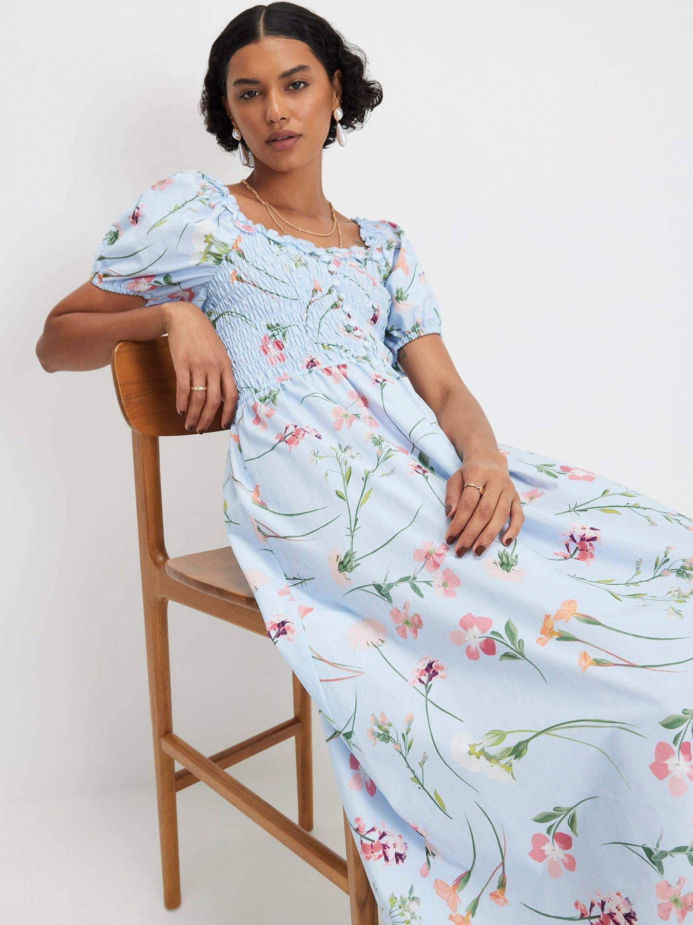 Image 4 of 6 of River Island Shirred Midi Dress - Blue