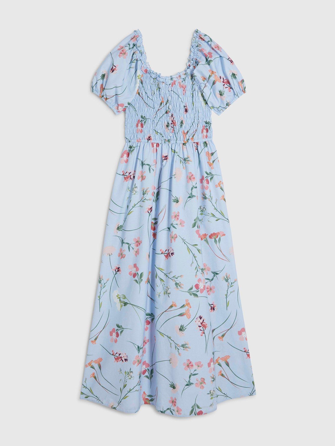 Image 5 of 6 of River Island Shirred Midi Dress - Blue