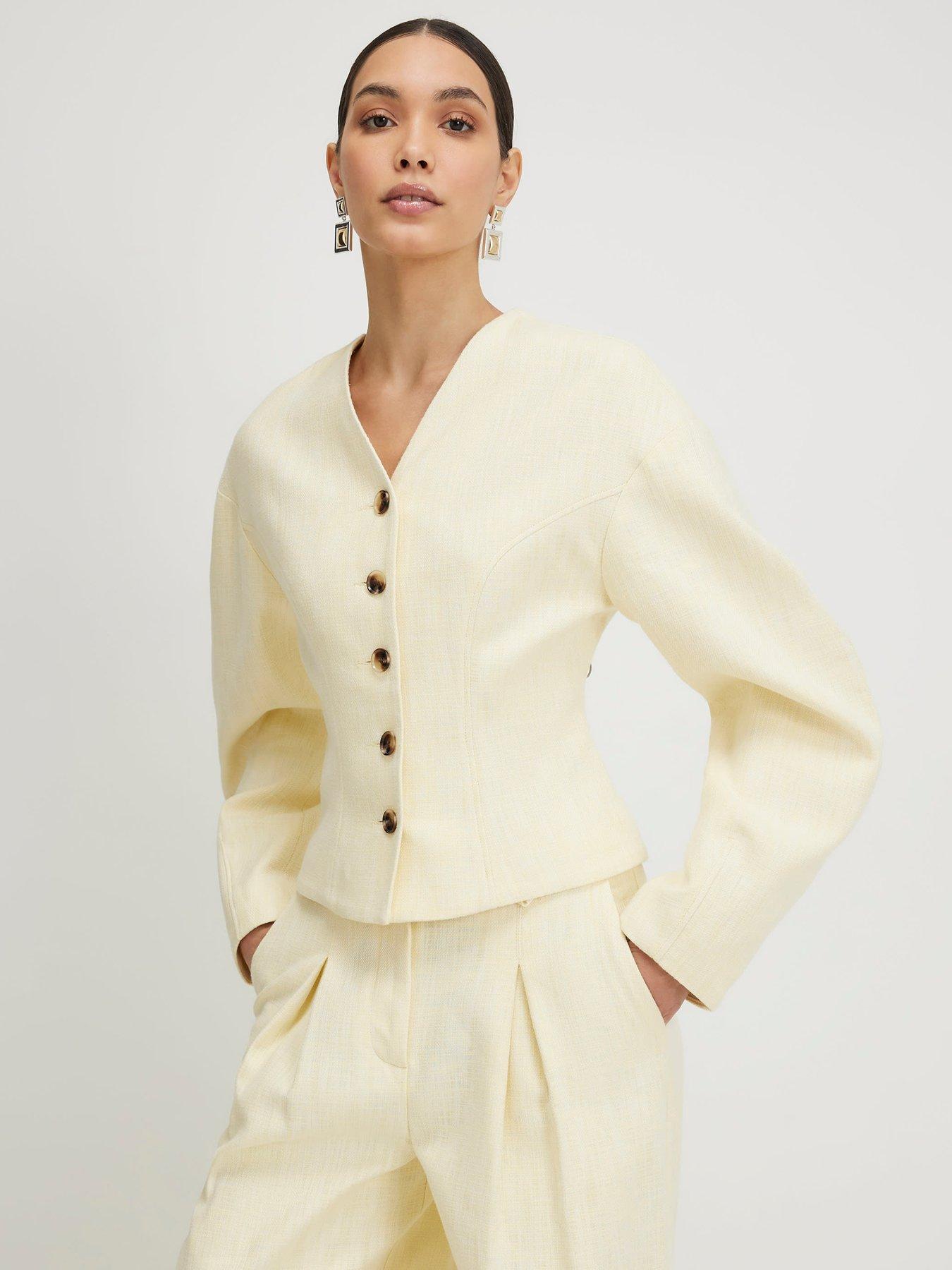 River Island Long Sleeve Linen Cocoon Seamed Jacket - Yellow