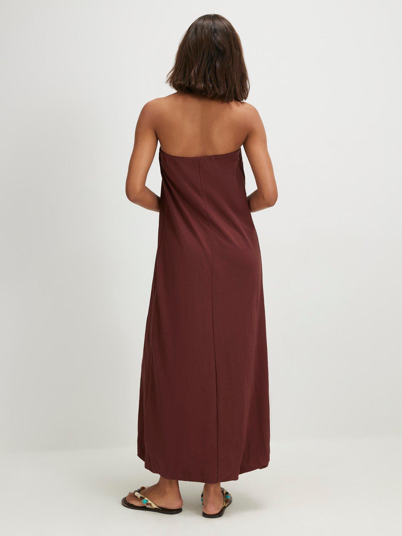 River Island Short Linen Bandeau Maxi Dress - Brown