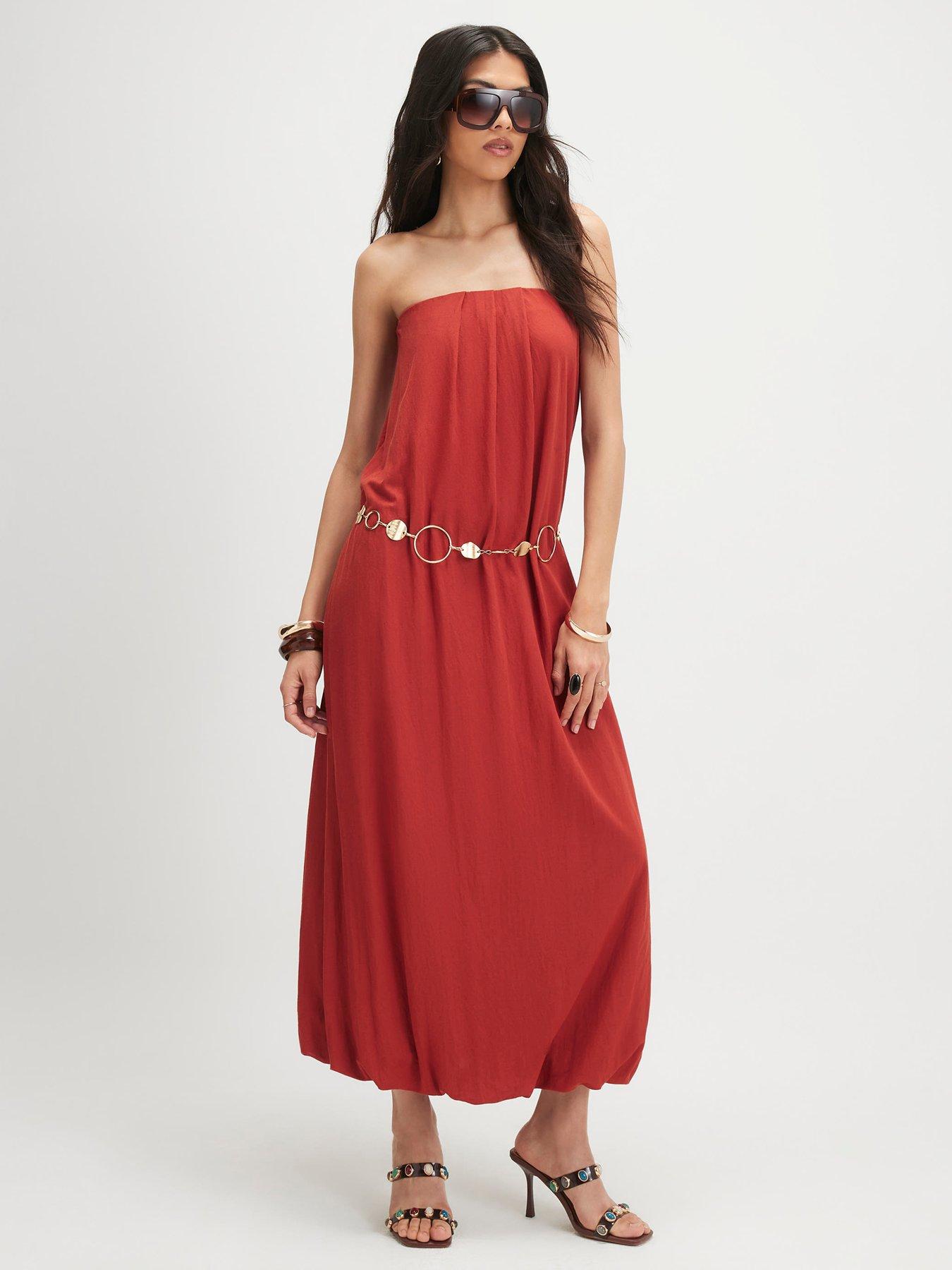 River Island Short Linen Bandeau Maxi Dress - Orange