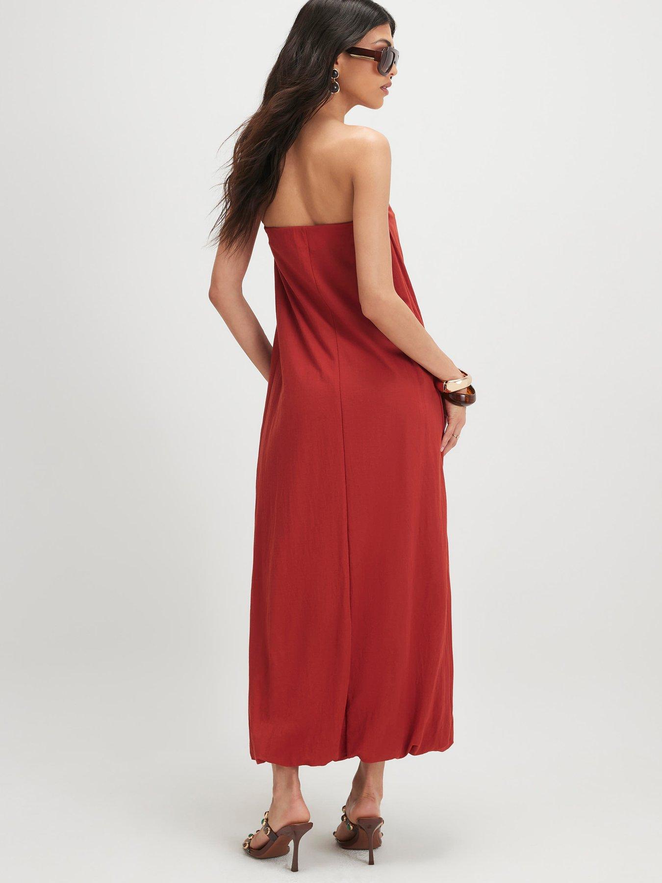 Image 2 of 6 of River Island Short Linen Bandeau Maxi Dress - Orange
