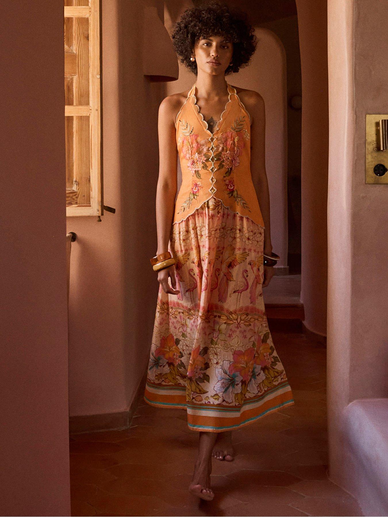 River Island Del Maar Peplum Print Maxi Dress - Orange