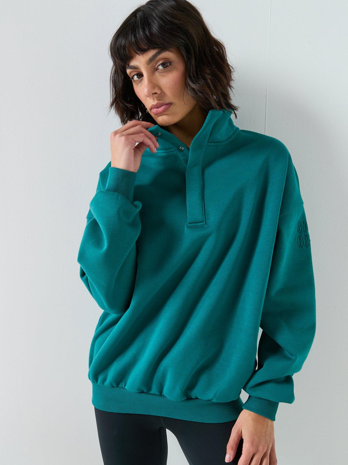 Gym + Coffee Womens Training Snap Collar Sierra Sweatshirt - Green
