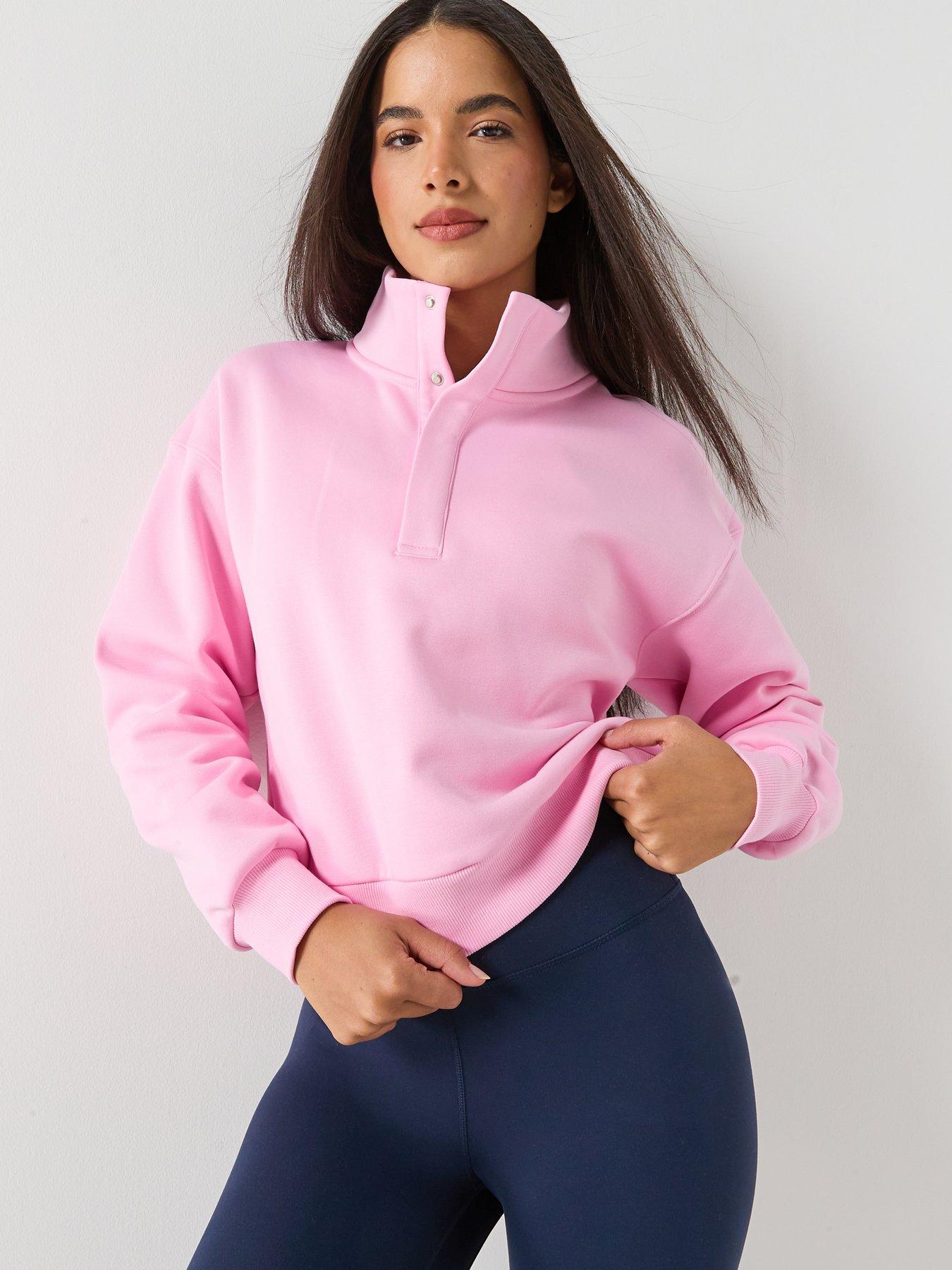 Image 1 of 6 of Gym + Coffee Womens Training Urban Snap Collar Sweatshirt - Pink