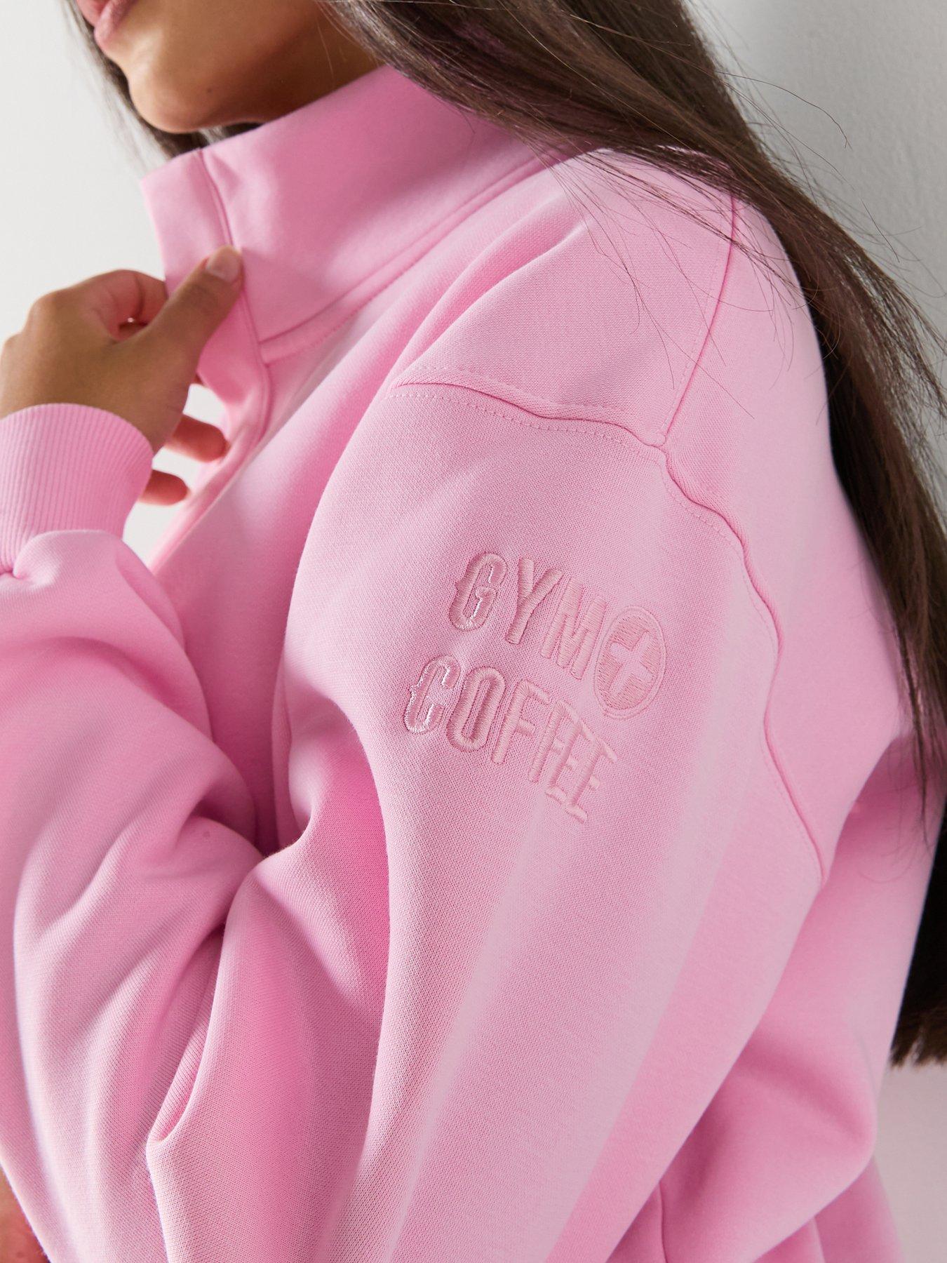 Image 4 of 6 of Gym + Coffee Womens Training Urban Snap Collar Sweatshirt - Pink